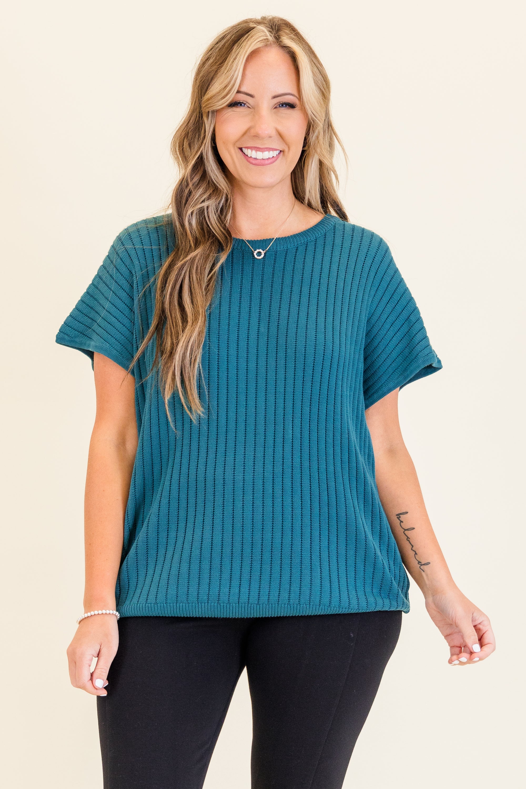 Ribbed Staple Sweater, Jade Green - Giverhouse