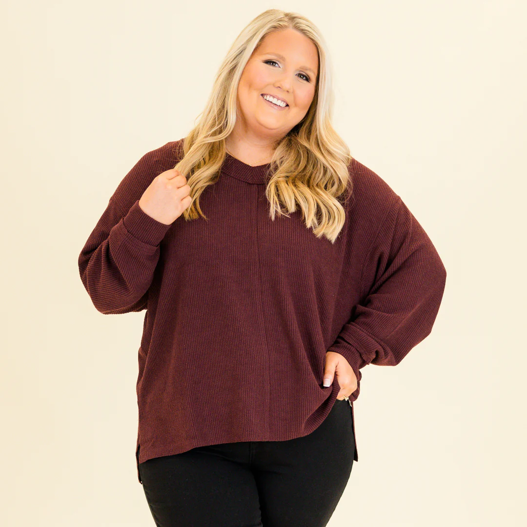 Cozy Textured Sweatshirt, Raisin - Giverhouse