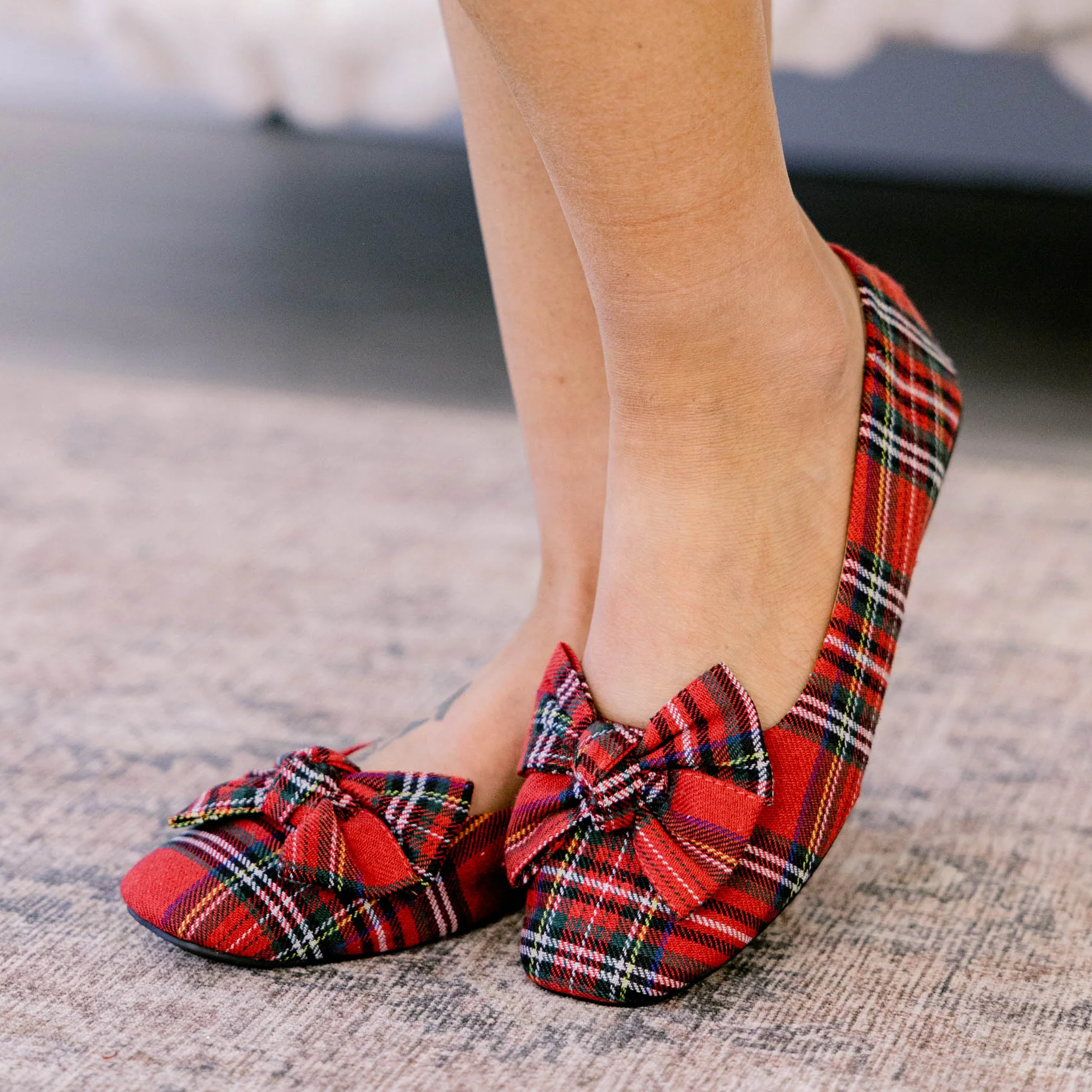 Corky's: Step Into The Holidays Flats, Red Plaid - Giverhouse