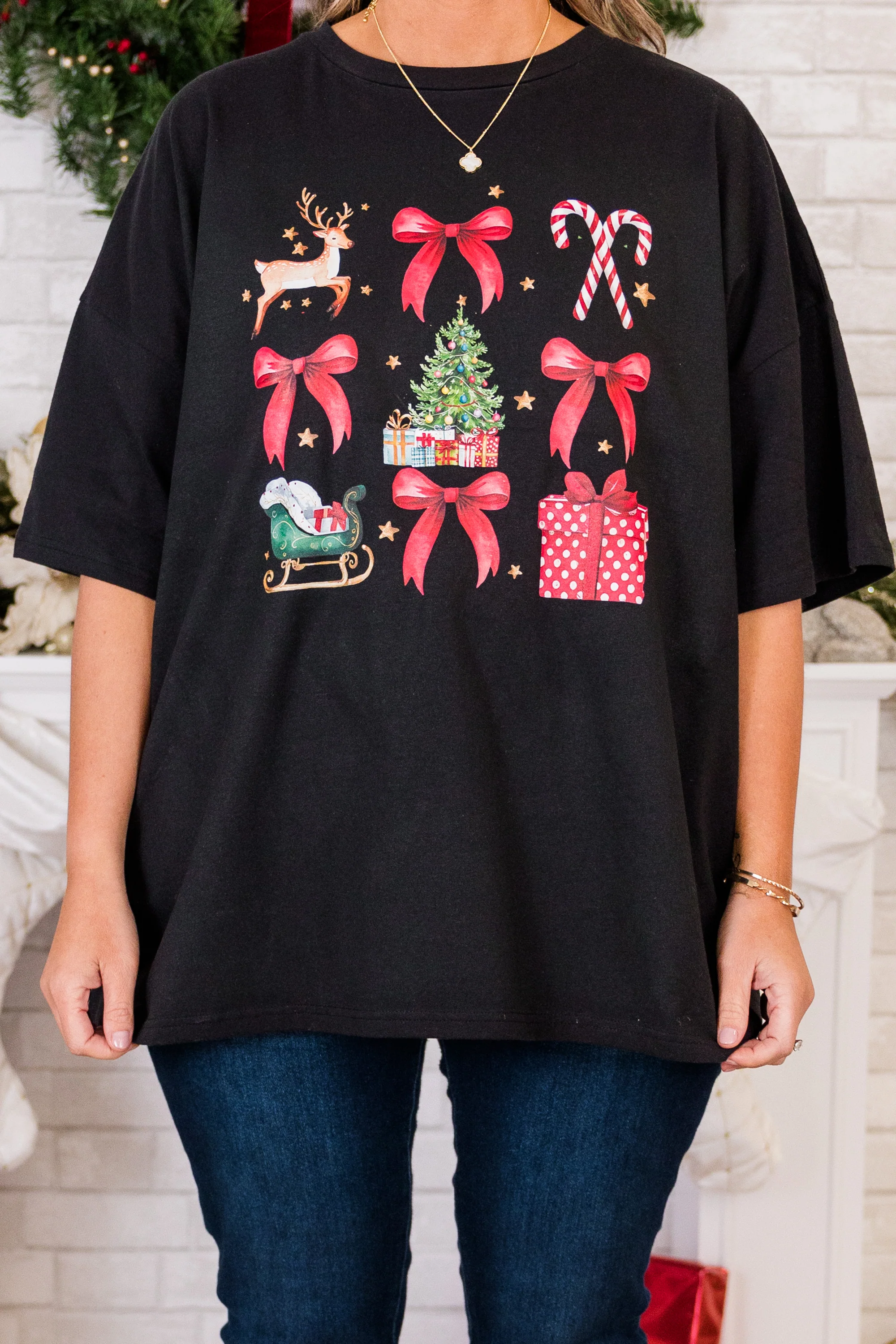 Christmas Cheer Boyfriend Tee, Black - Giverhouse