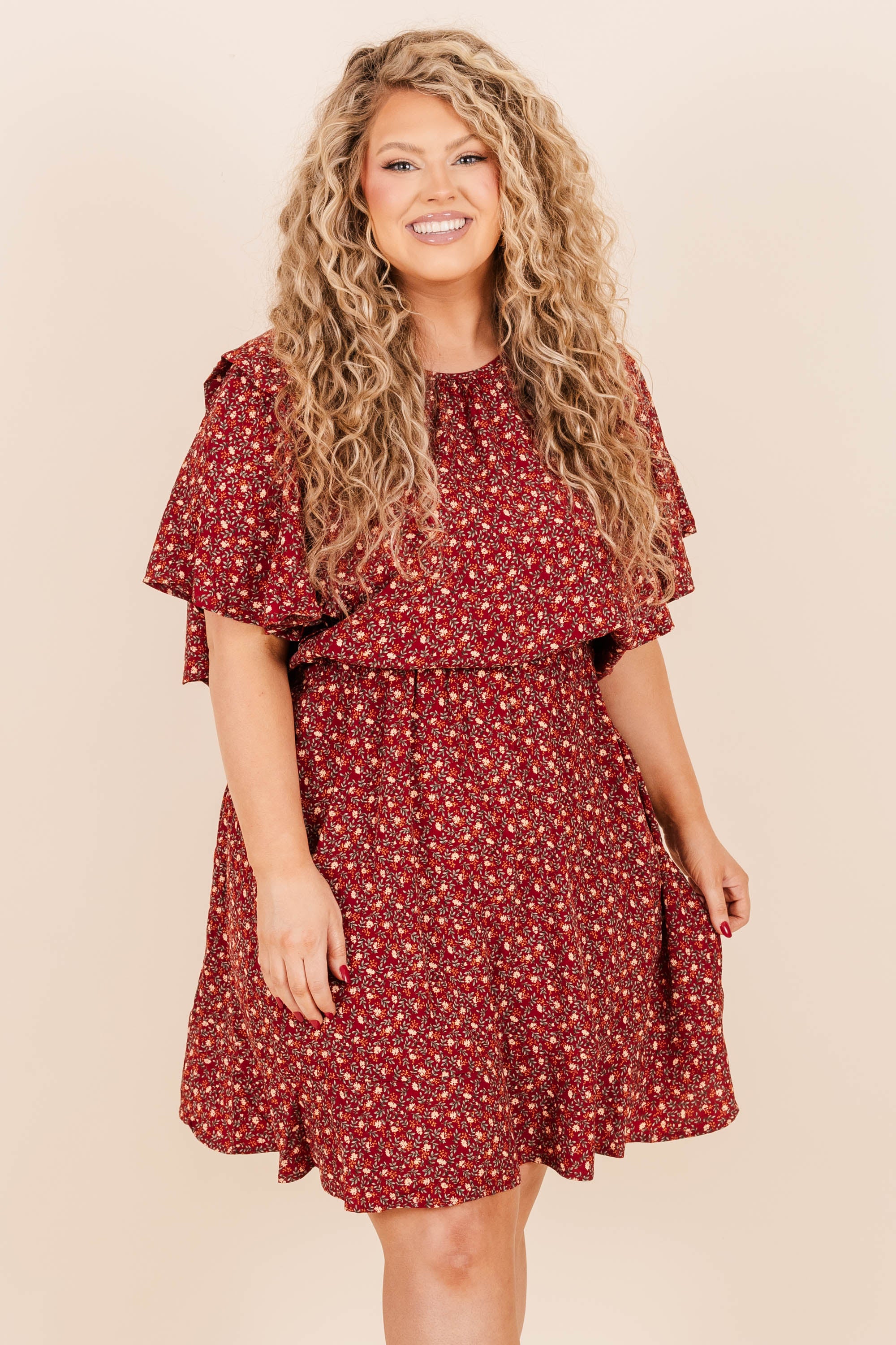 Bask In Every Moment Dress, Burgundy - Giverhouse