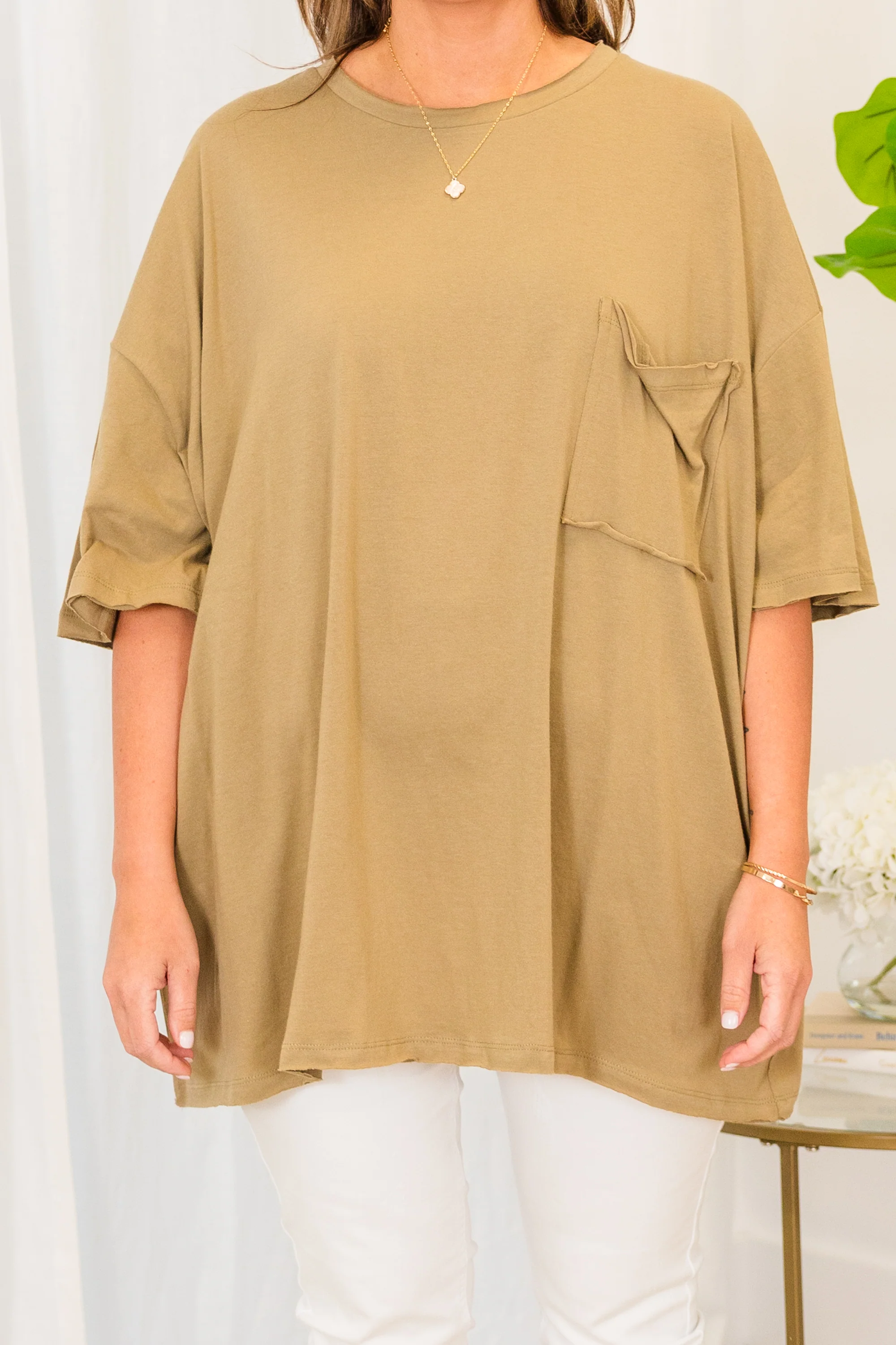 It Comes Naturally Top, Khaki - Giverhouse