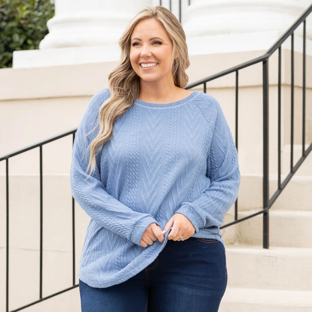 Slouchy Cableknit, Spring Blue - Giverhouse