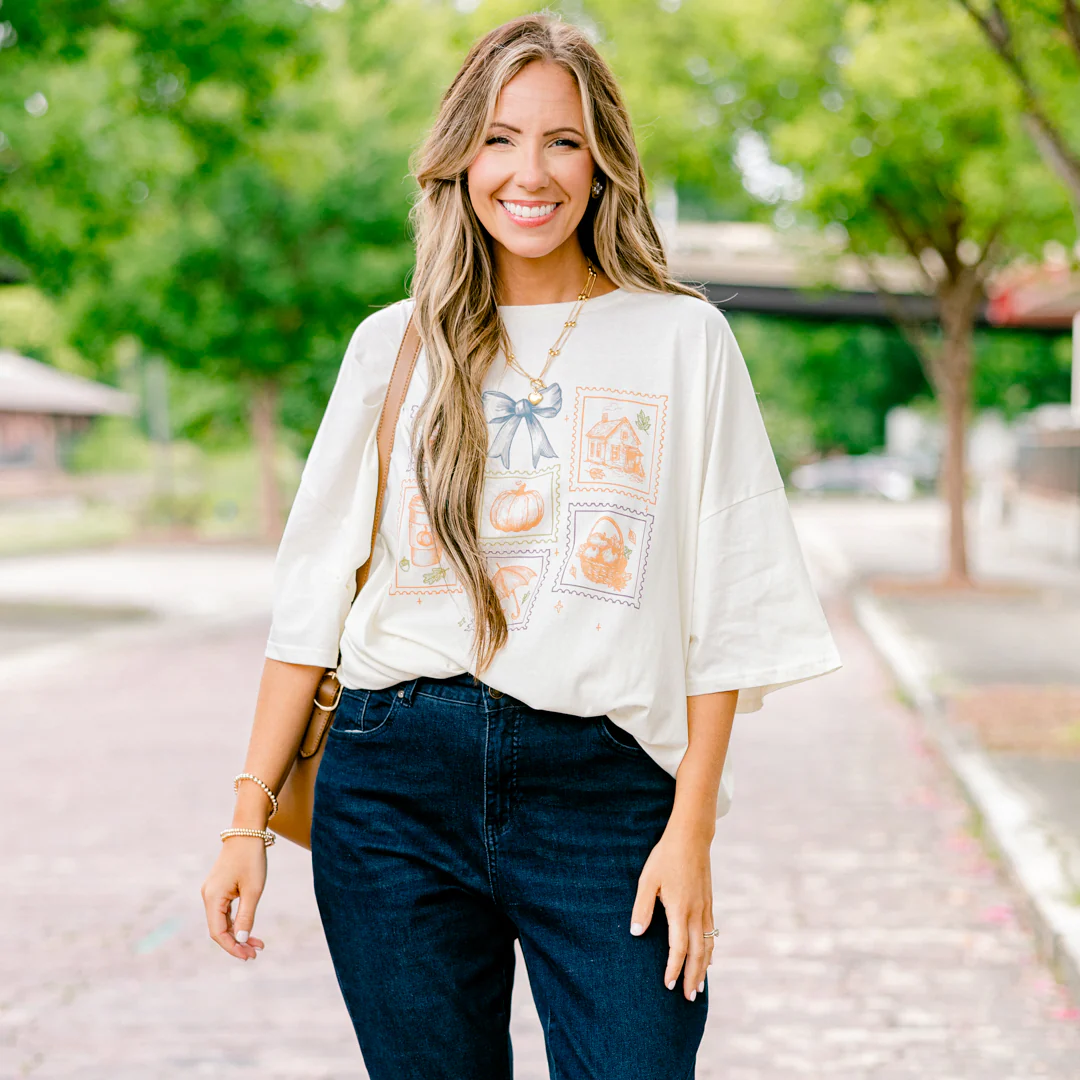 Days of Fall Boyfriend Tee, Ivory - Giverhouse