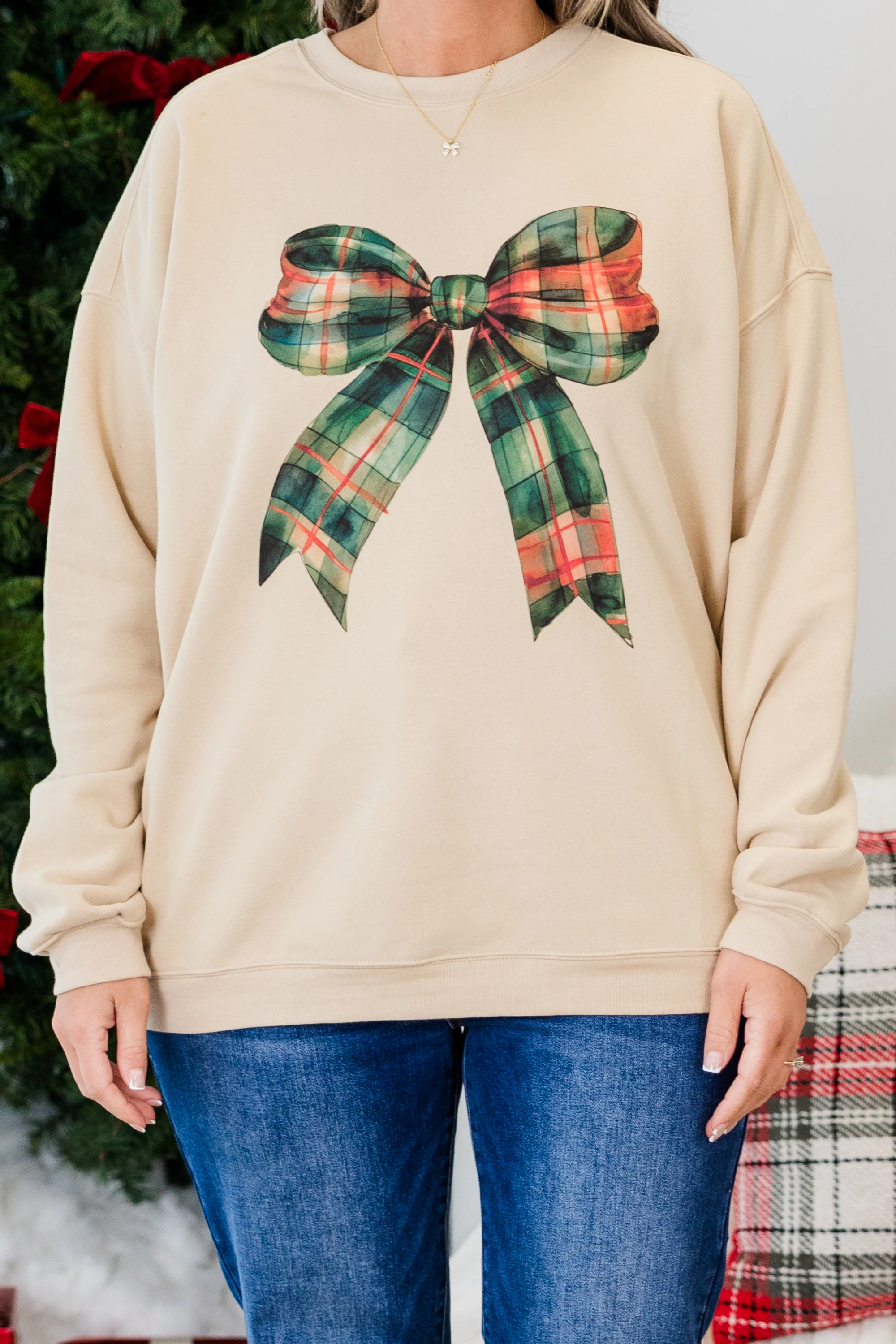 Wrapped In A Bow Pullover, Sand - Giverhouse