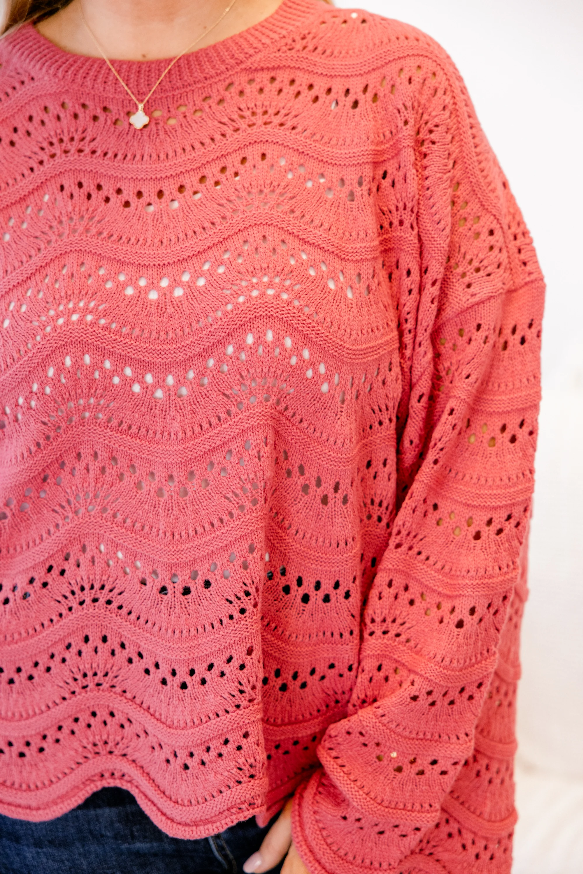 Wavy Comfort Sweater, Dark Pink - Giverhouse
