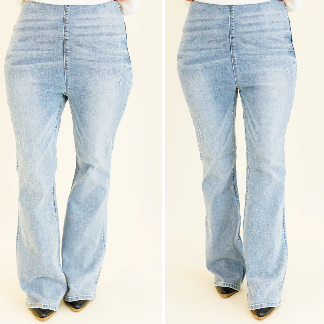 Life Isn't Flare Jeggings, Light Wash - Giverhouse