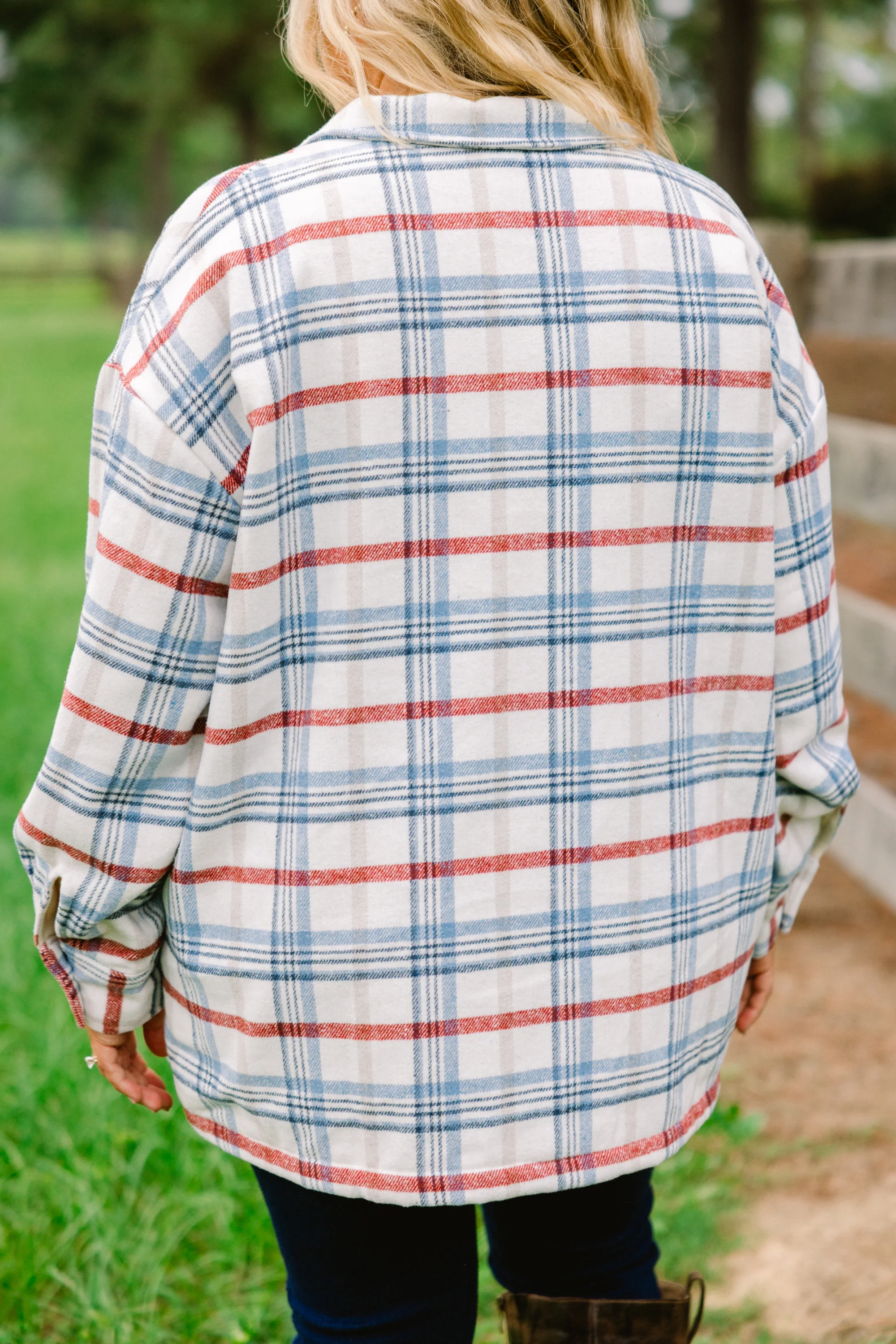 Join The Club Shacket, Blue/Ivory - Giverhouse