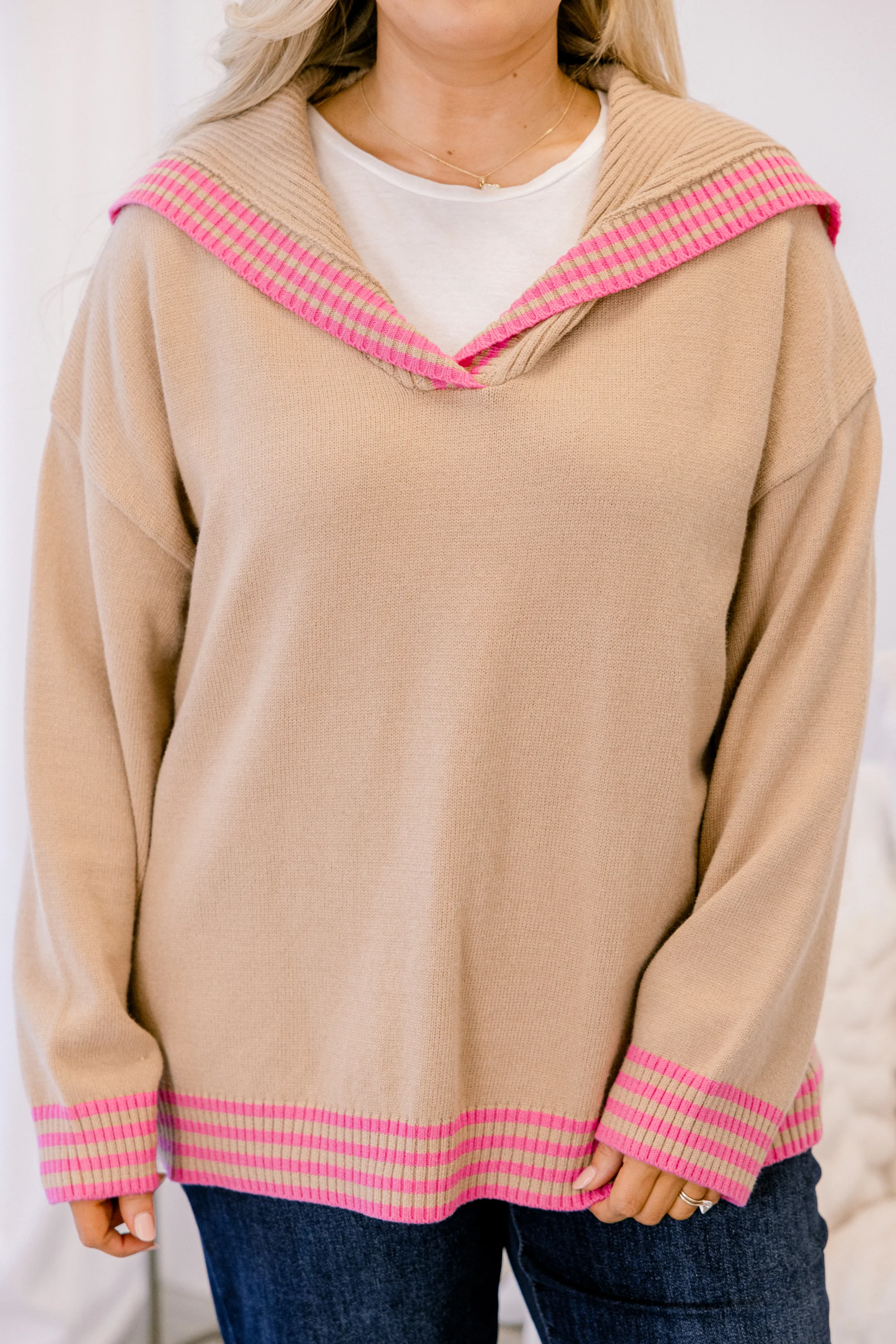 Smiling Through It All Sweater, Taupe-Pink - Giverhouse