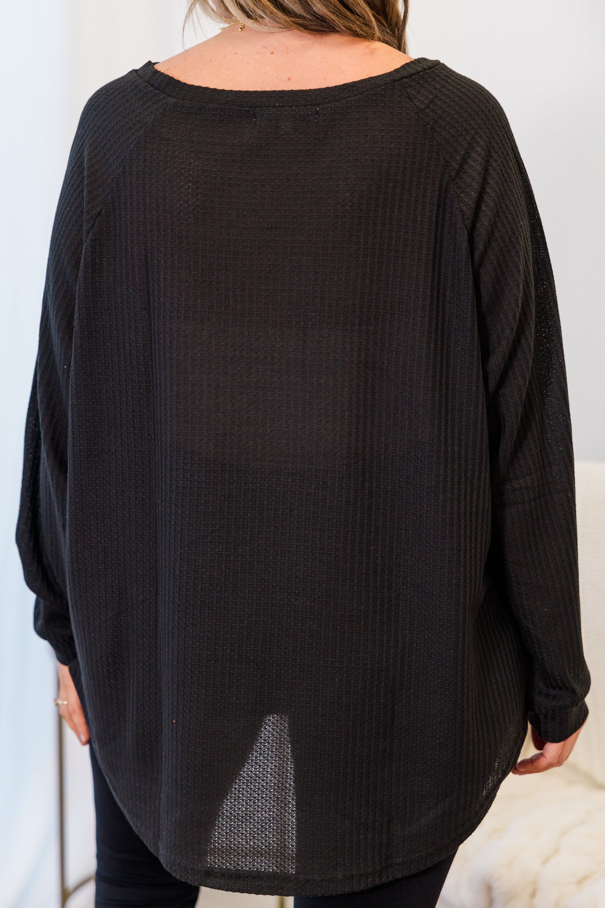 Curved Hem Slouchy Dolman Tunic, Black Thermal - Giverhouse