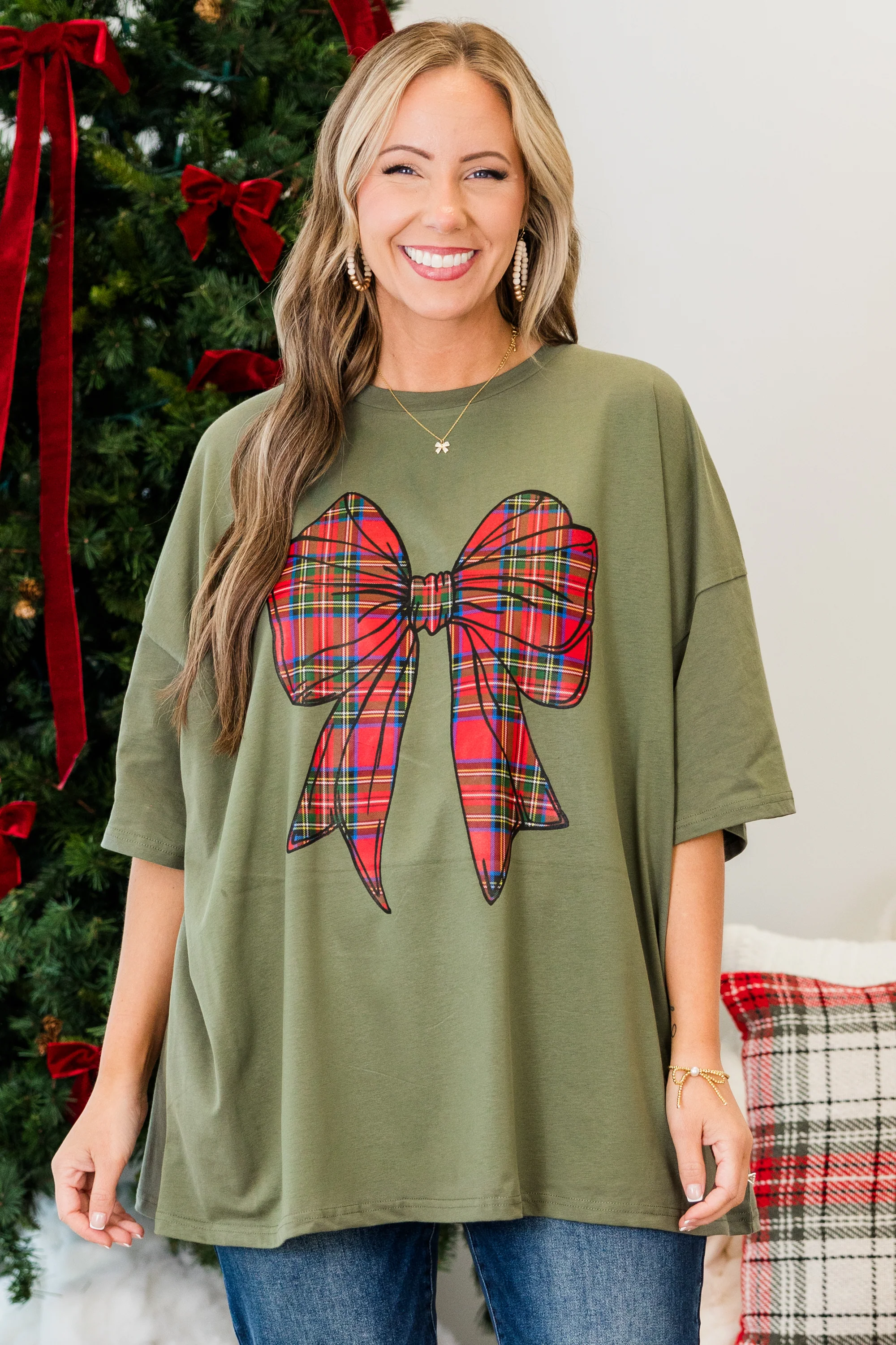 Wrapped With Love Boyfriend Tee, Moss - Giverhouse