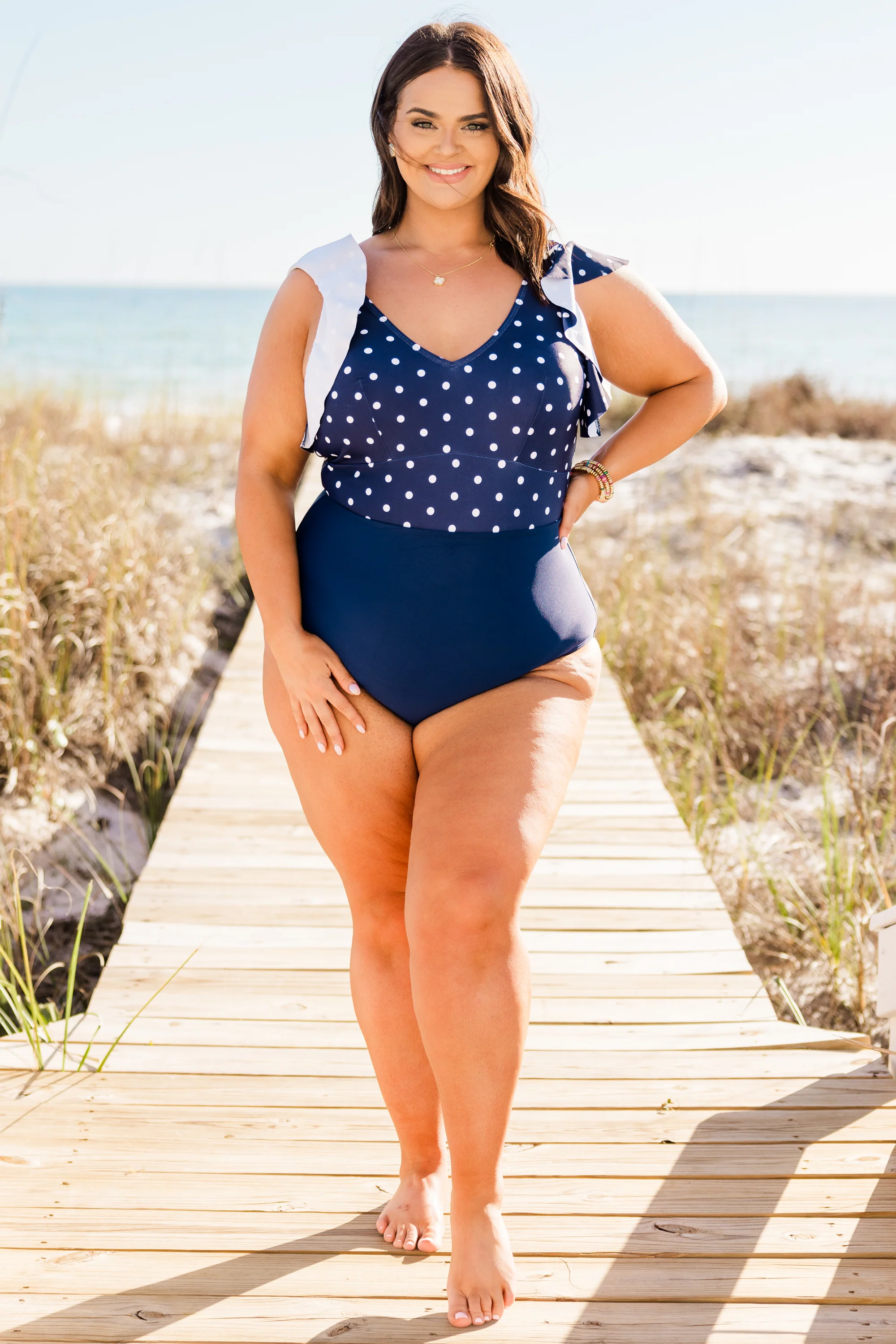 Spending My PTO Swimsuit, Navy Polka Dot - Giverhouse