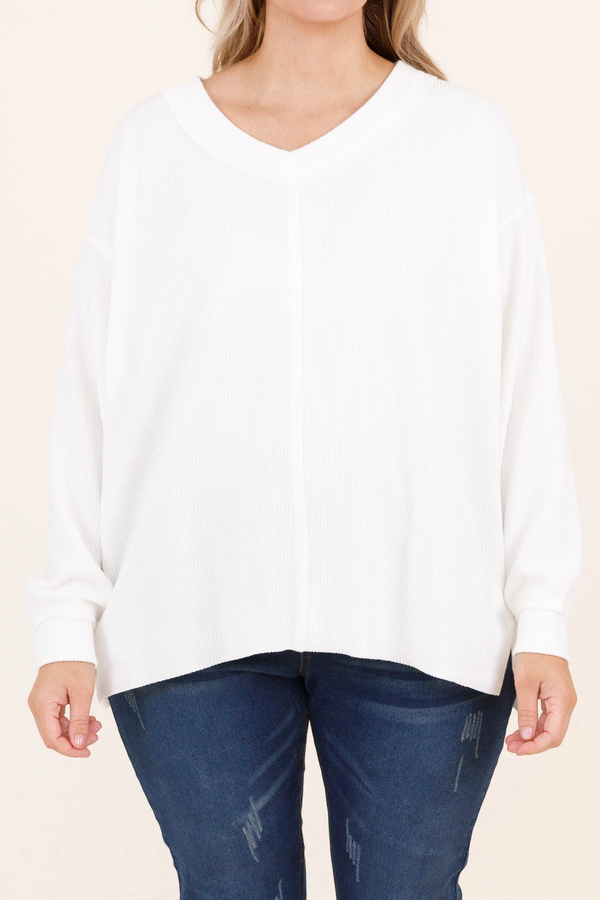 Cozy Textured Sweatshirt, Ivory - Giverhouse