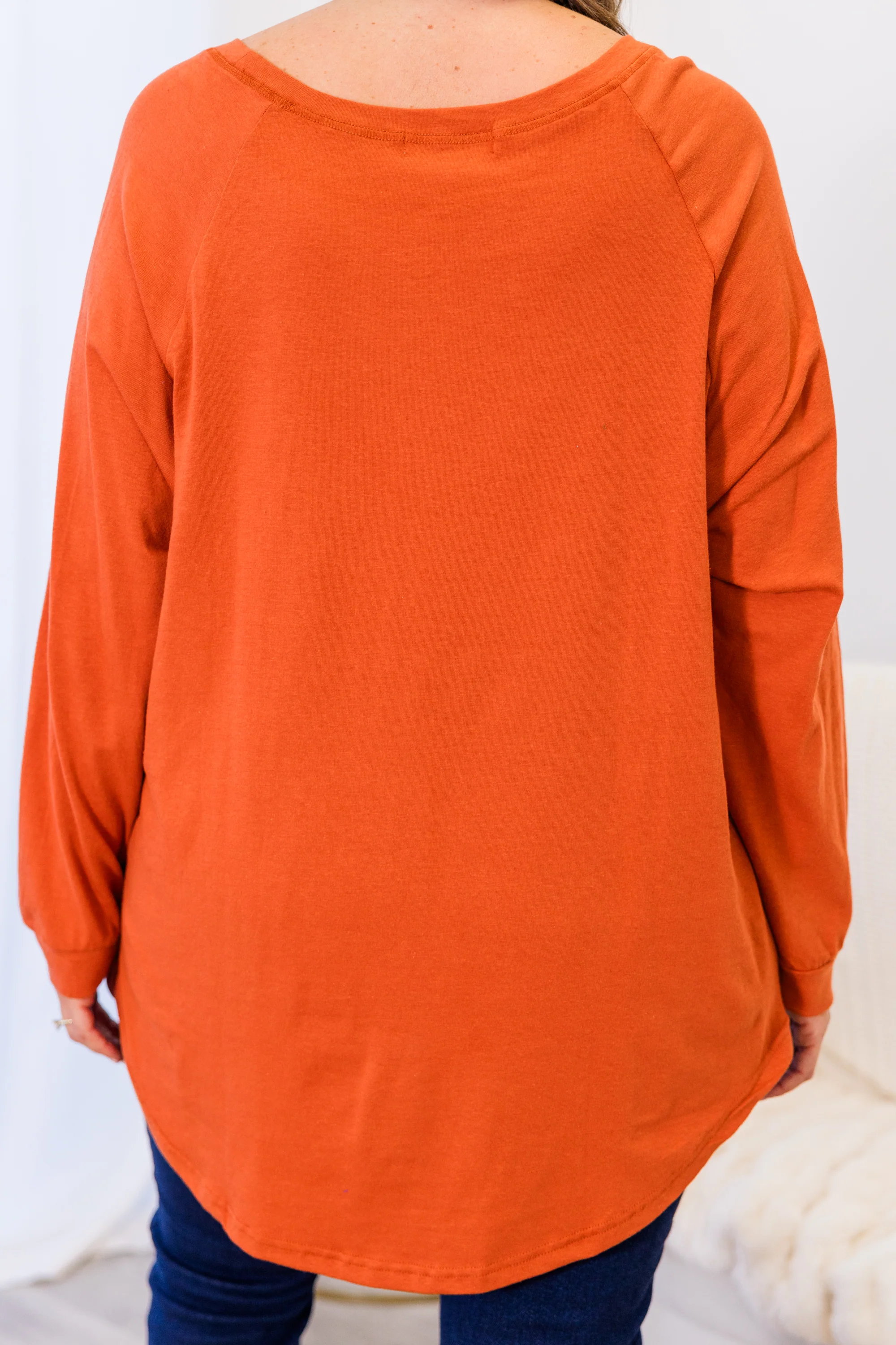 Curved Hem Slouchy Dolman Tunic, Rust - Giverhouse