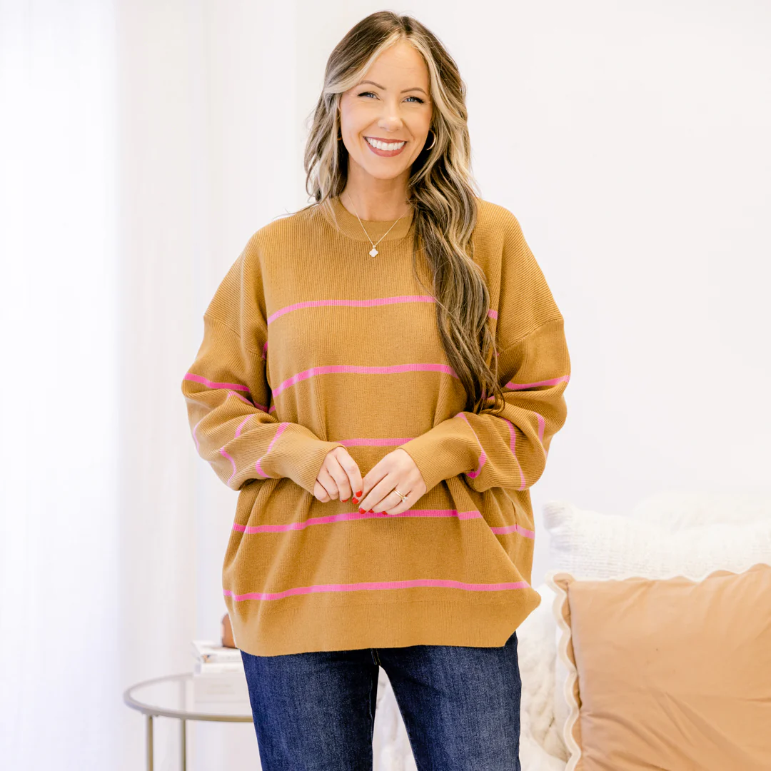Lux Stripe Sweater, Brown-Pink - Giverhouse