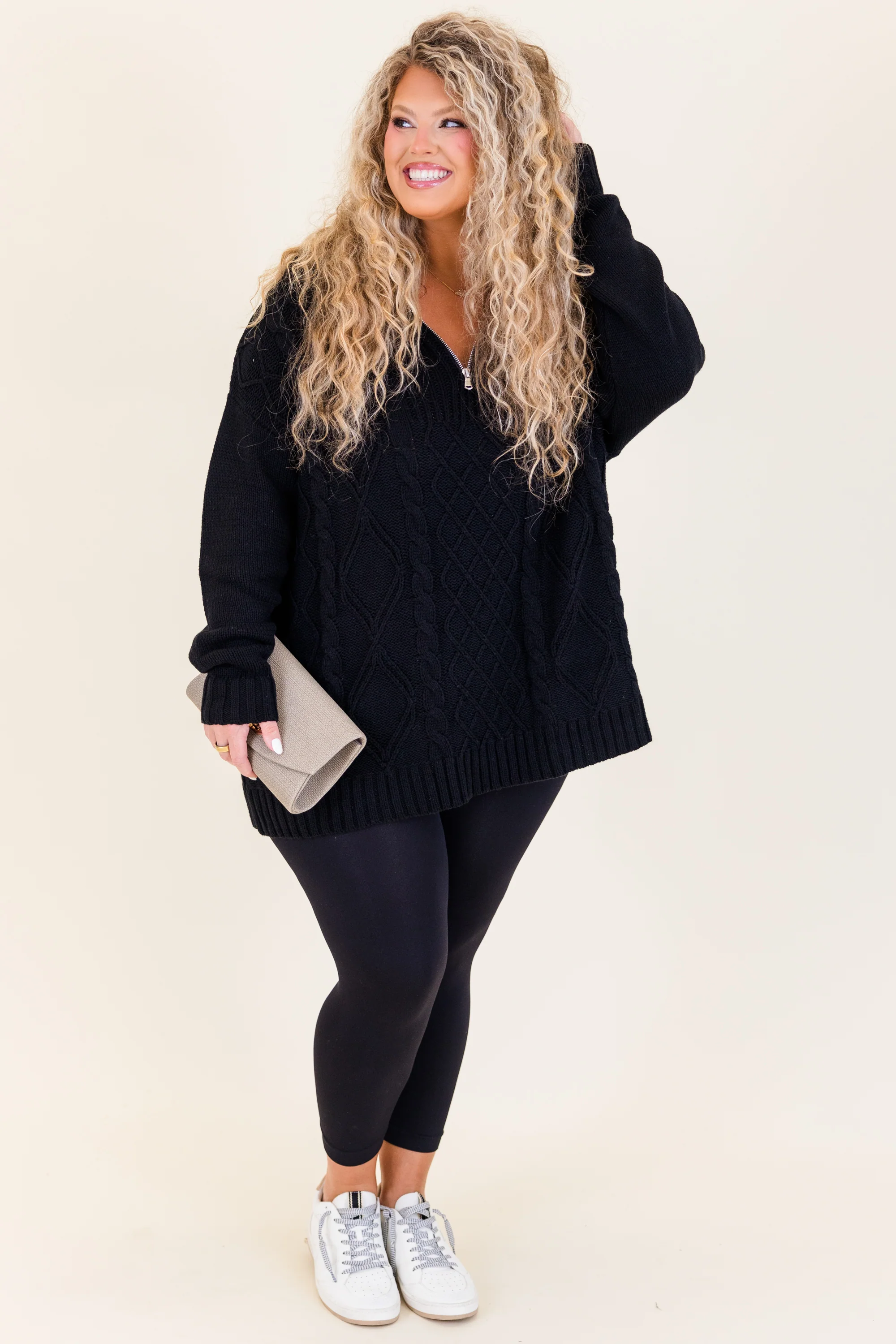 Cable Knit Classic Sweater, Black - Giverhouse