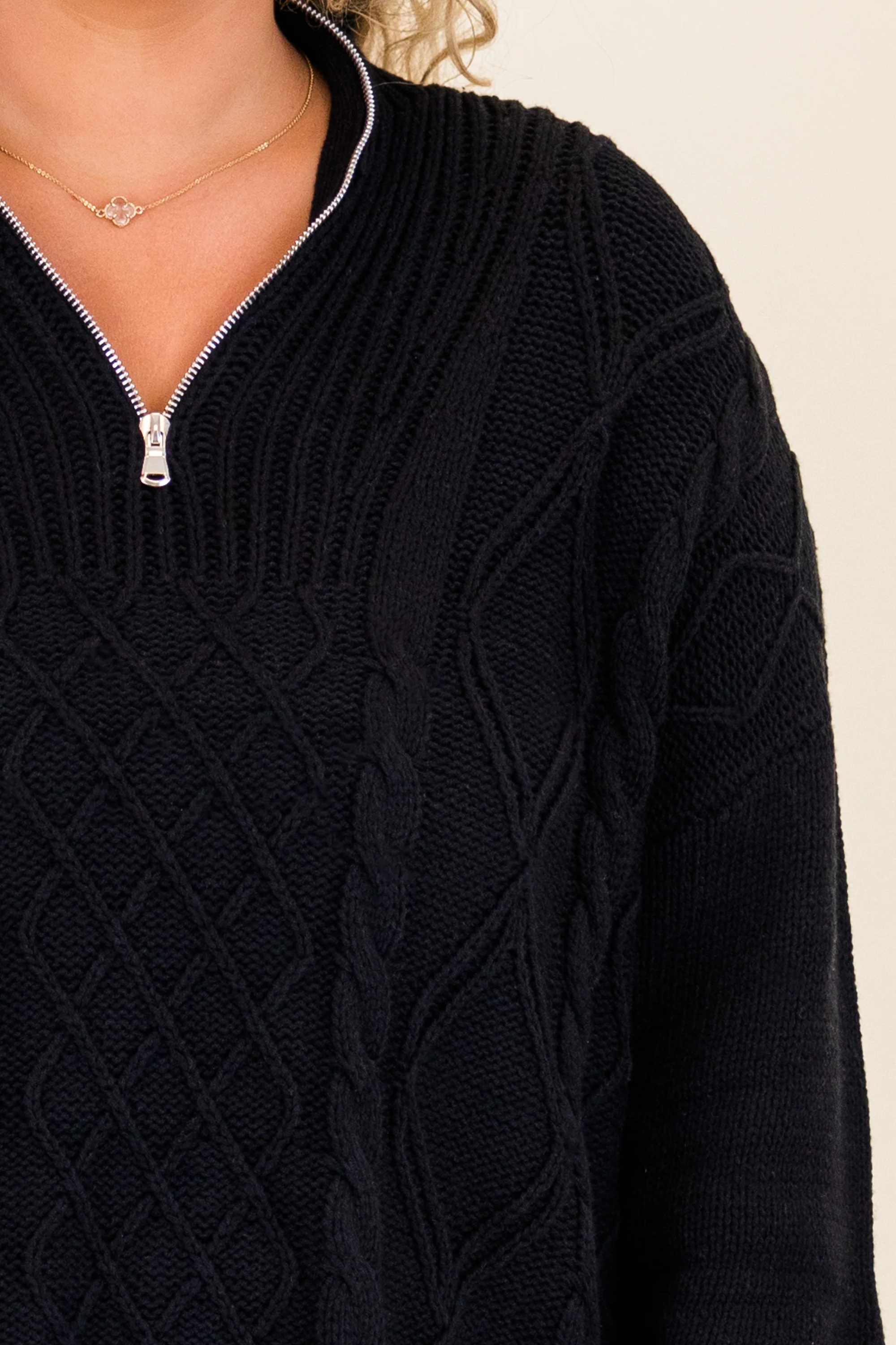 Cable Knit Classic Sweater, Black - Giverhouse