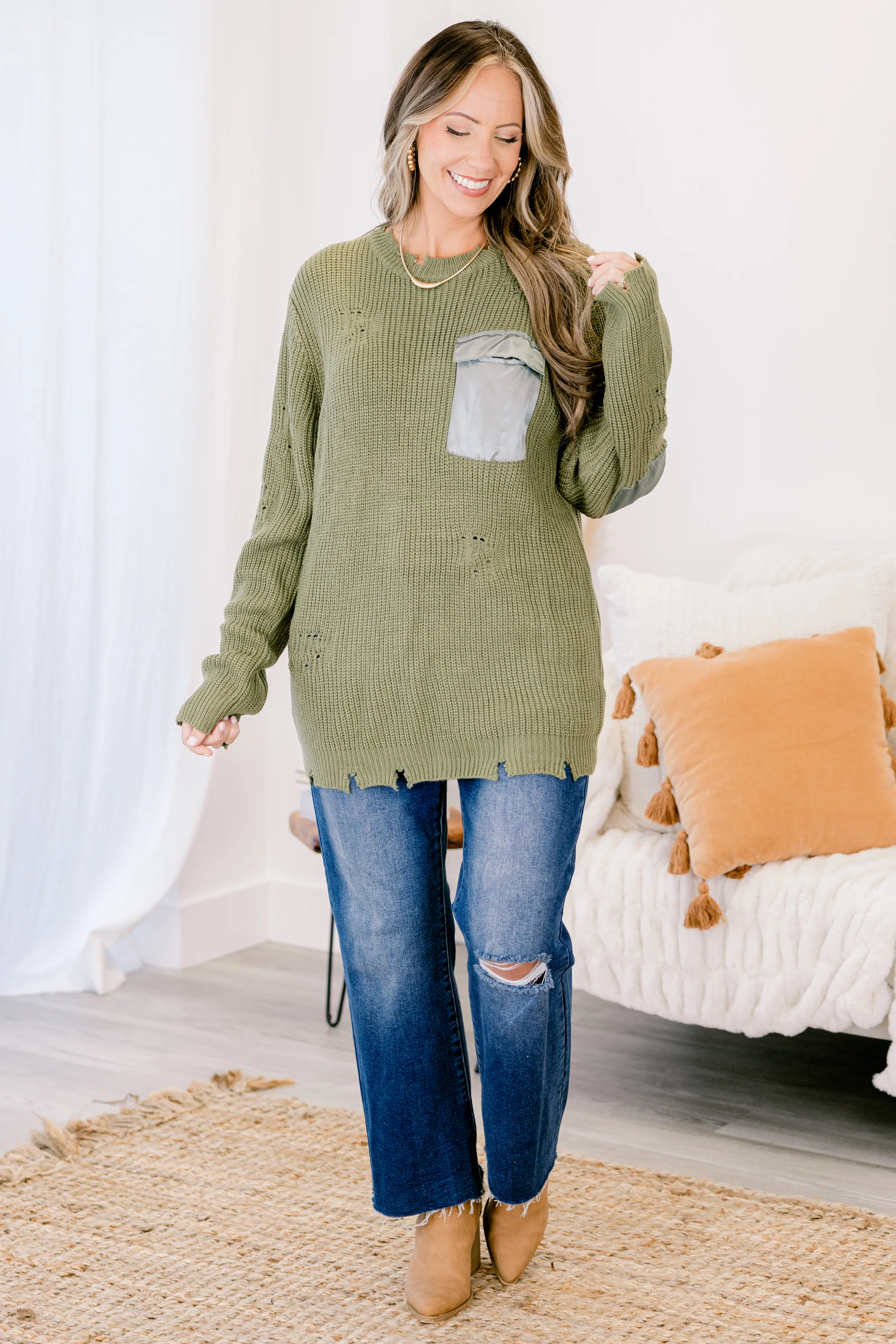 Stoked On Life Sweater, Olive - Giverhouse