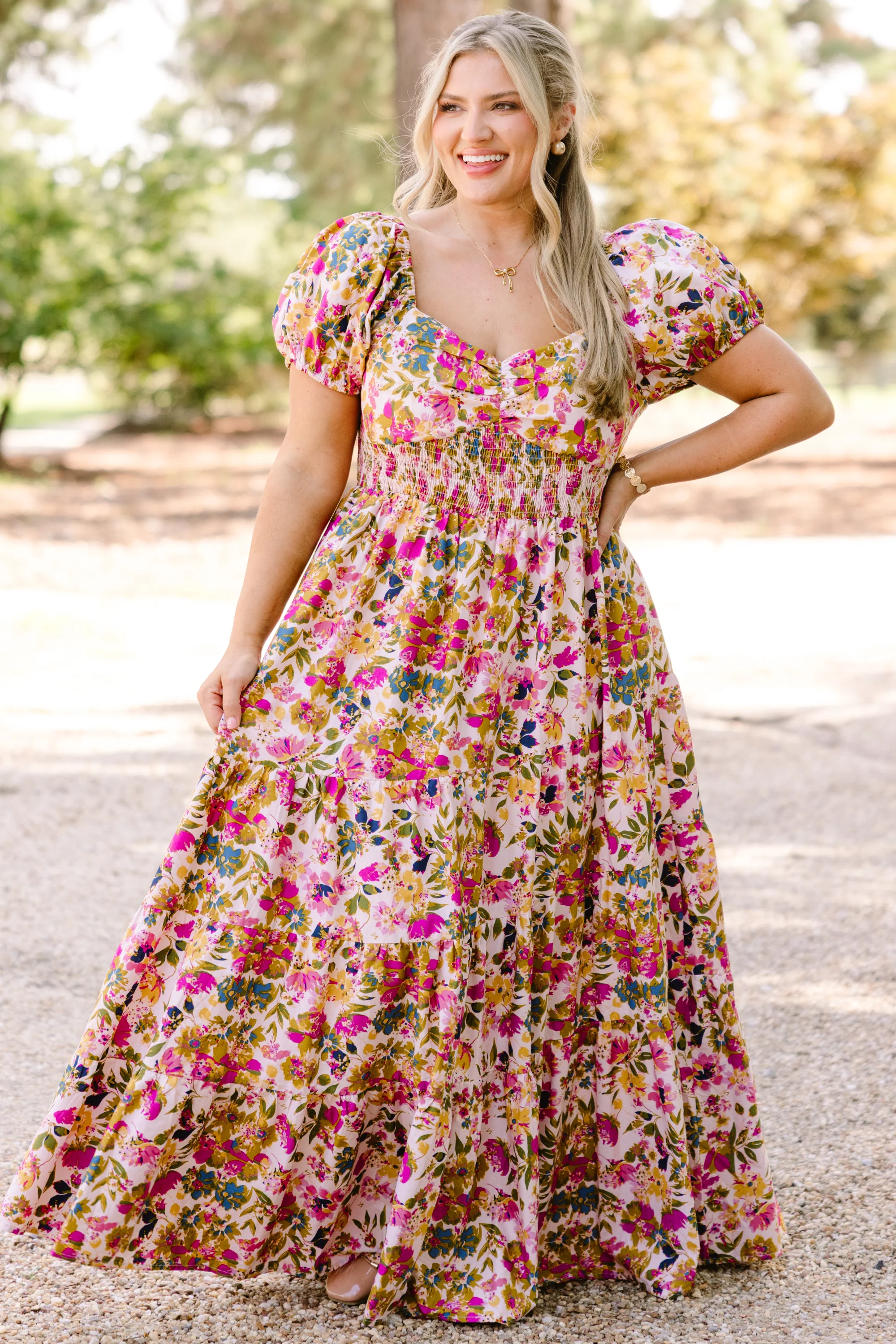 Brighter Perspective Dress, Tan Floral - Giverhouse