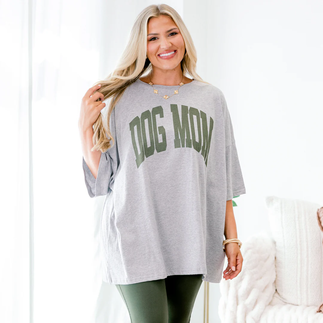 Dog Mom Boyfriend Tee, Heather Gray - Giverhouse