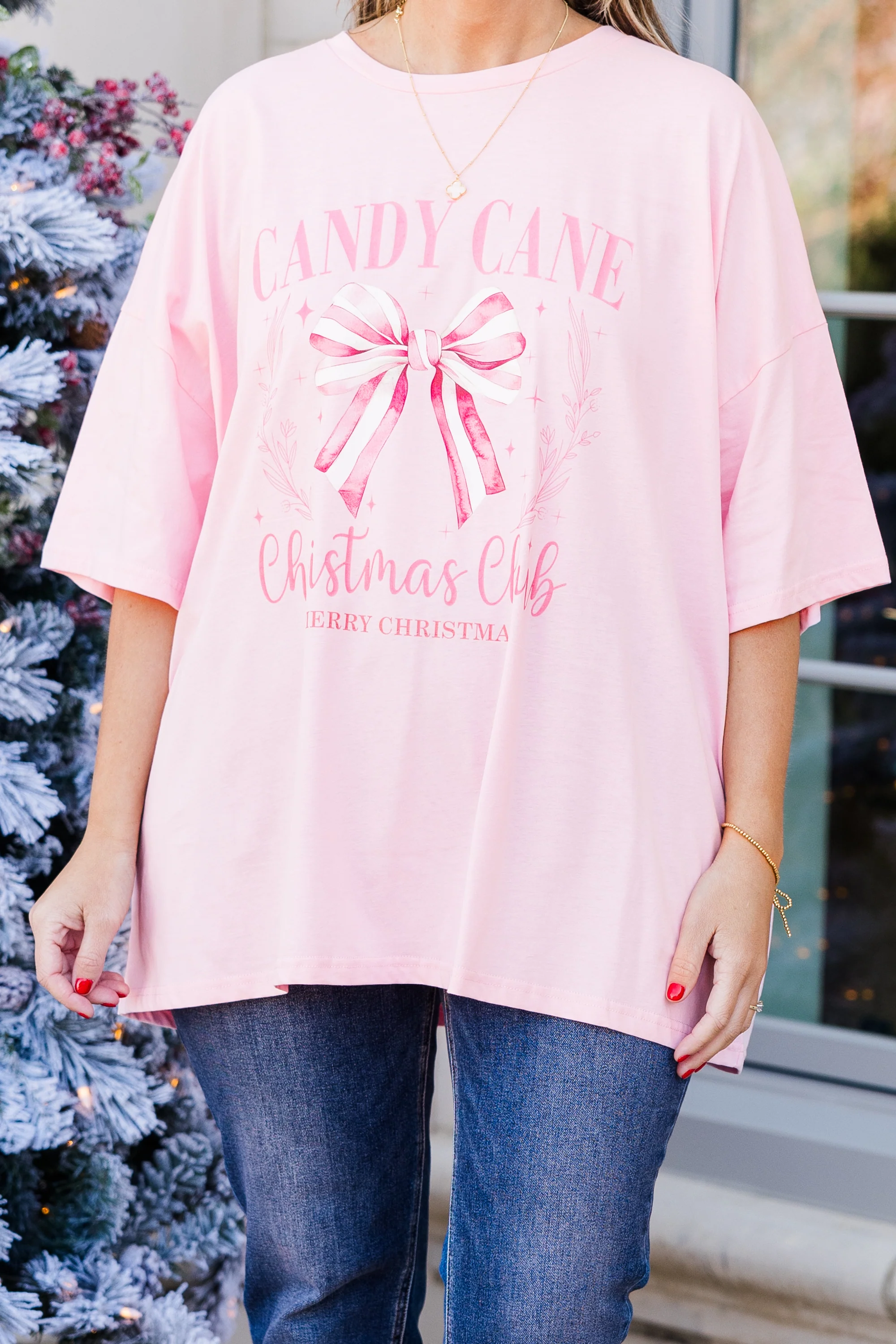 Candy Cane Club Boyfriend Tee, Dusty Pink - Giverhouse