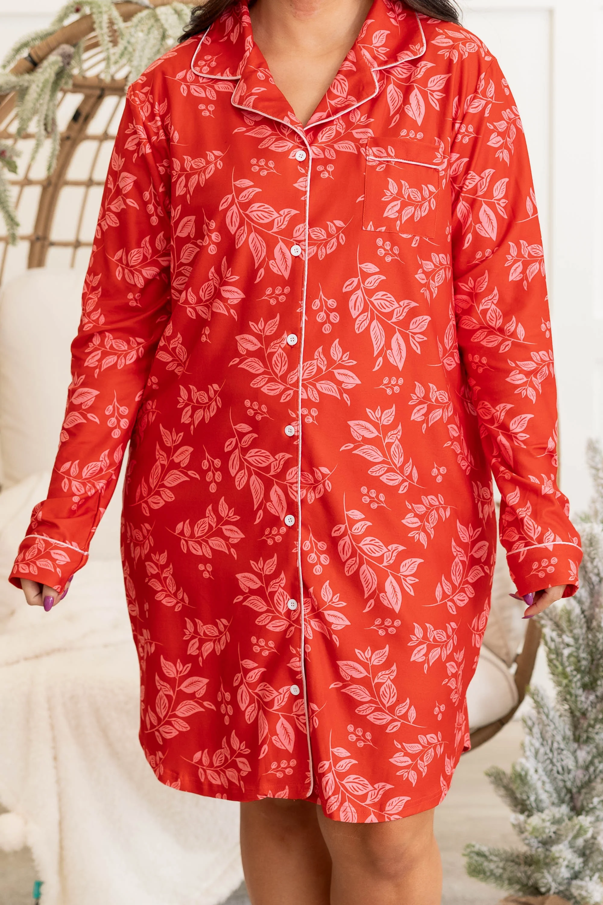 Holiday Happy Pajama Dress, Red - Giverhouse