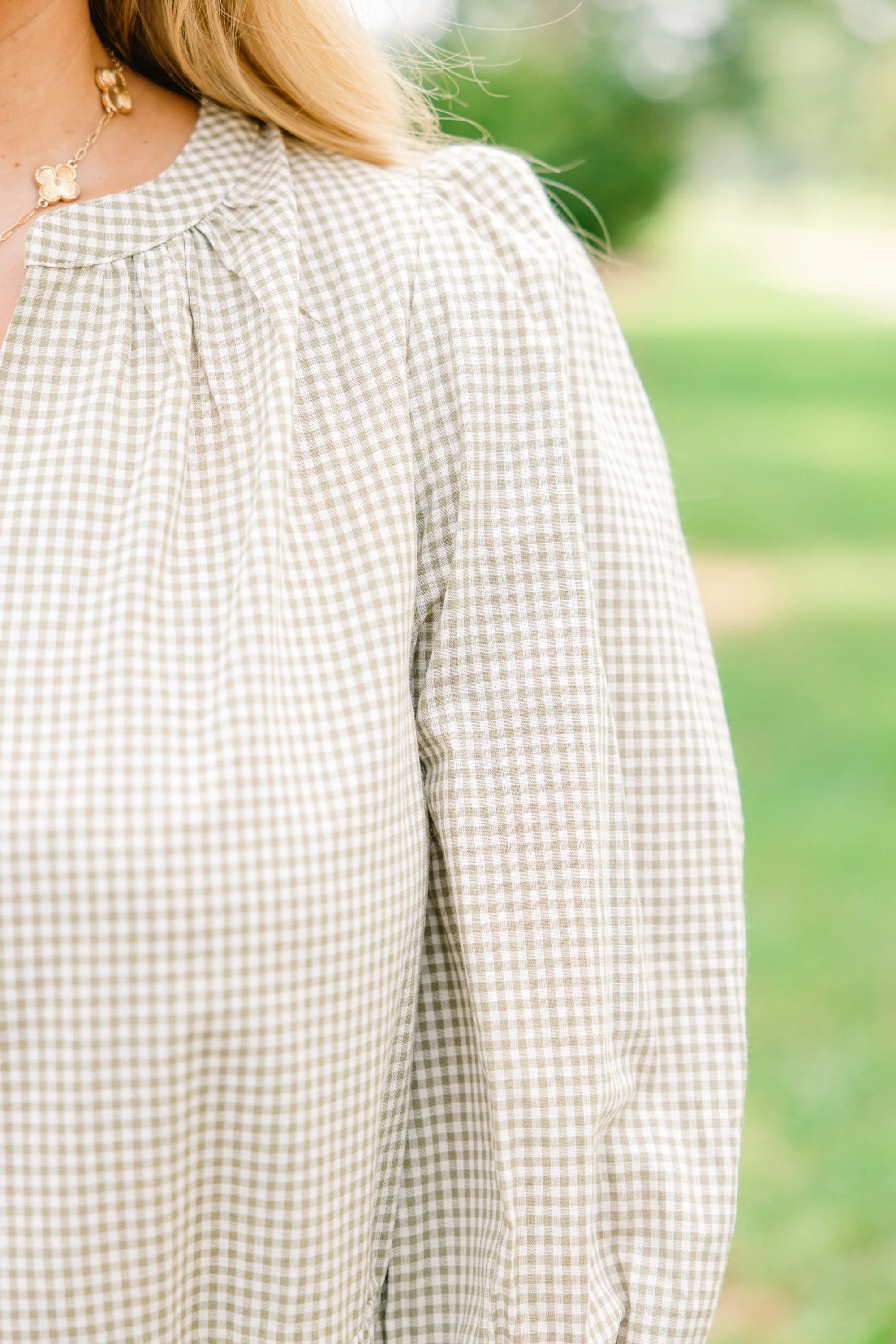 Pretty And Polished Top, Green Gingham - Giverhouse