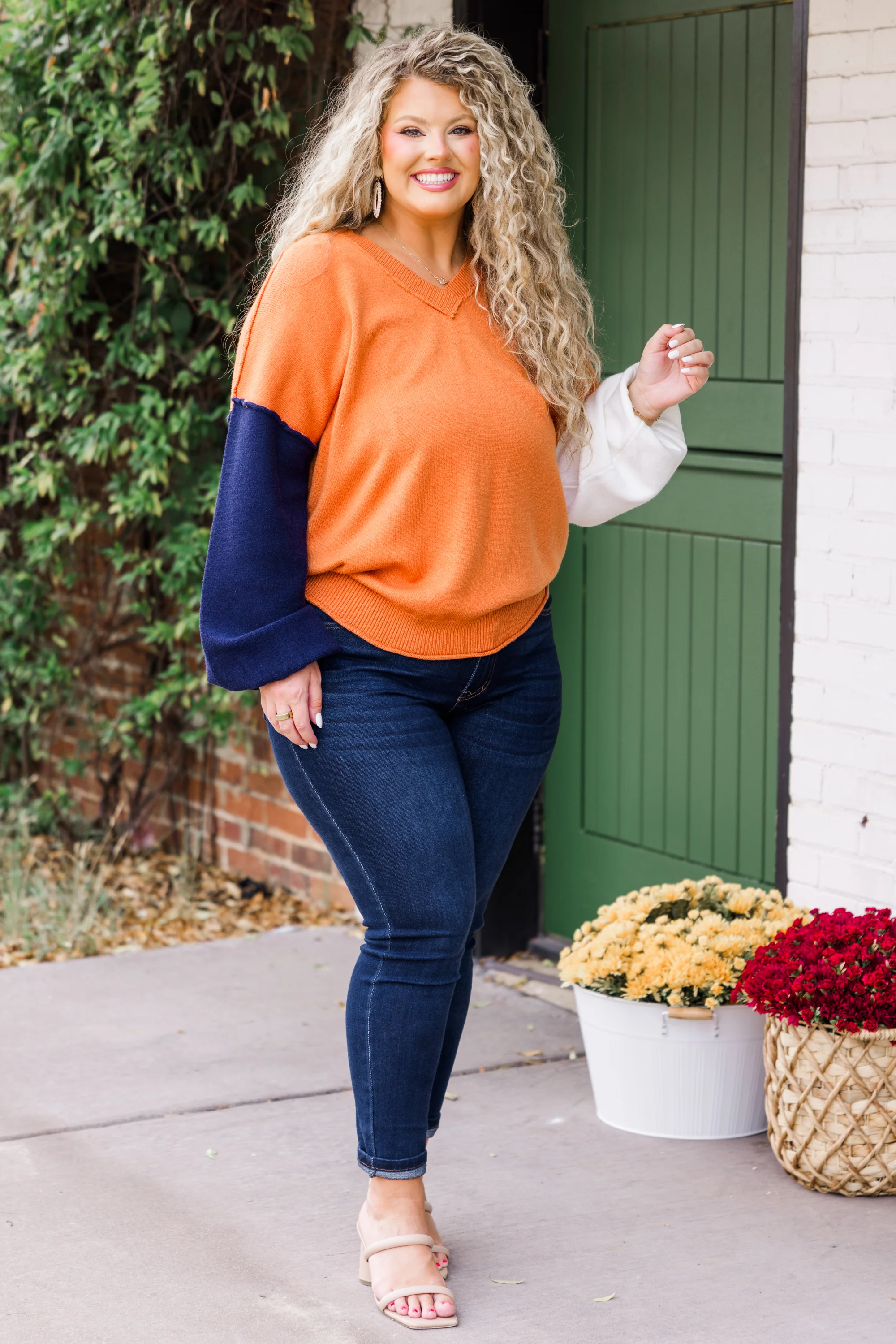 Color Mix Cozy Sweater, Copper-Ivory-Navy - Giverhouse