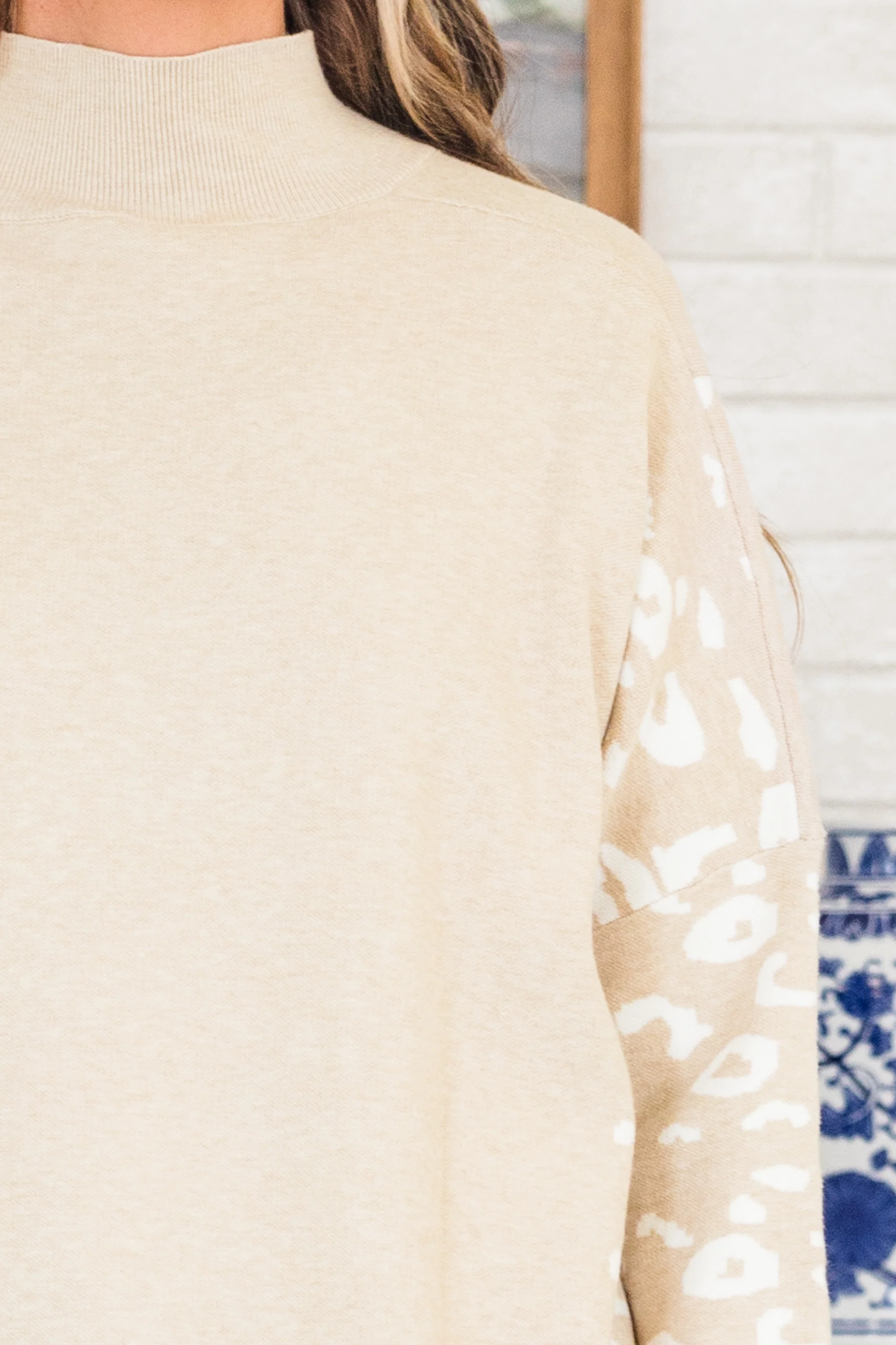 Time To Walk Away Sweater Tunic, Taupe-White - Giverhouse