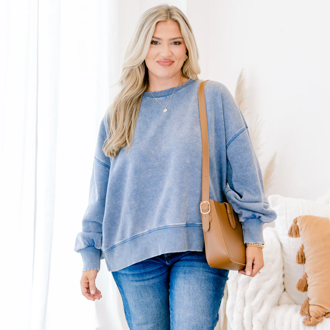 Only Getting Started Pullover, Dusty Blue - Giverhouse