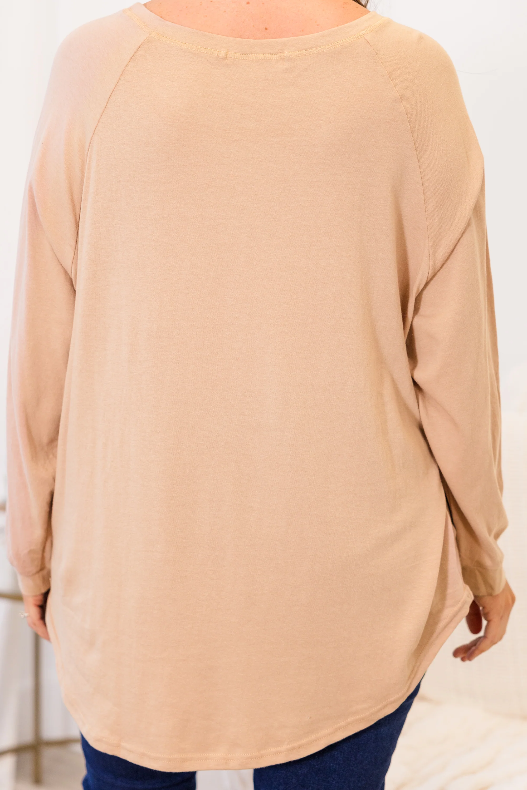 Curved Hem Slouchy Dolman Tunic, Warm Taupe - Giverhouse