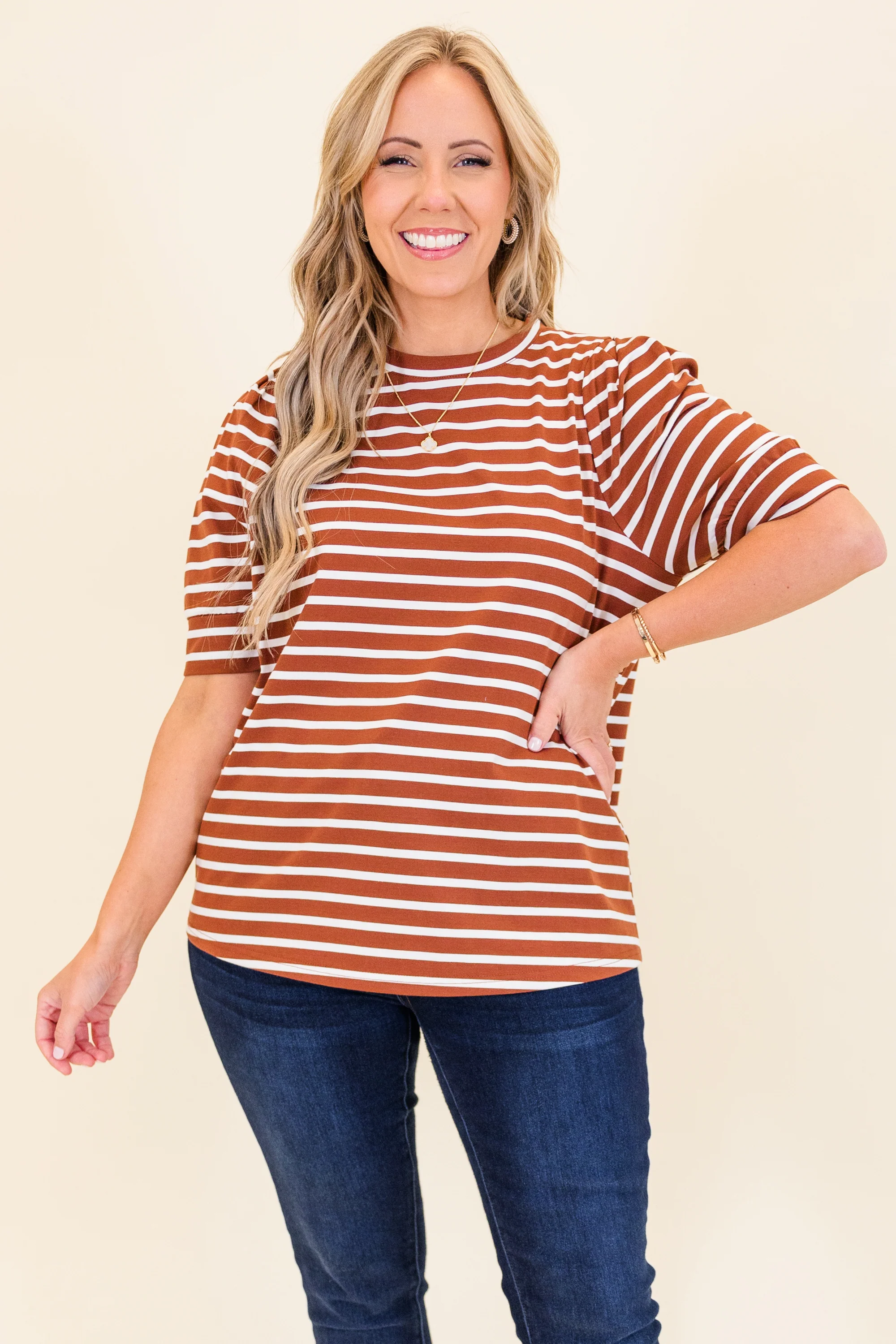 Signature Stripes Top, Burgundy-White - Giverhouse
