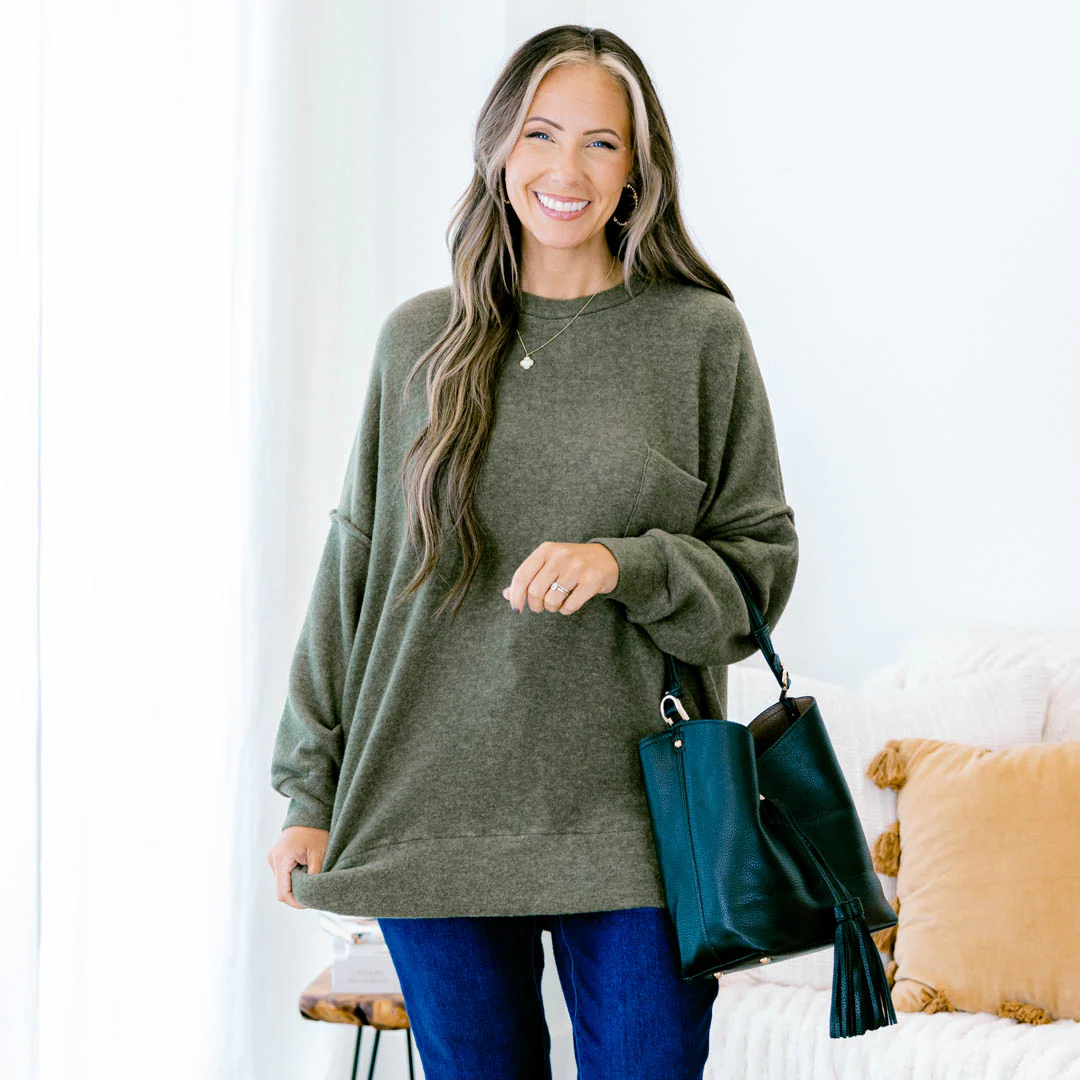 Just Take A Break Sweater, Dark Olive - Giverhouse