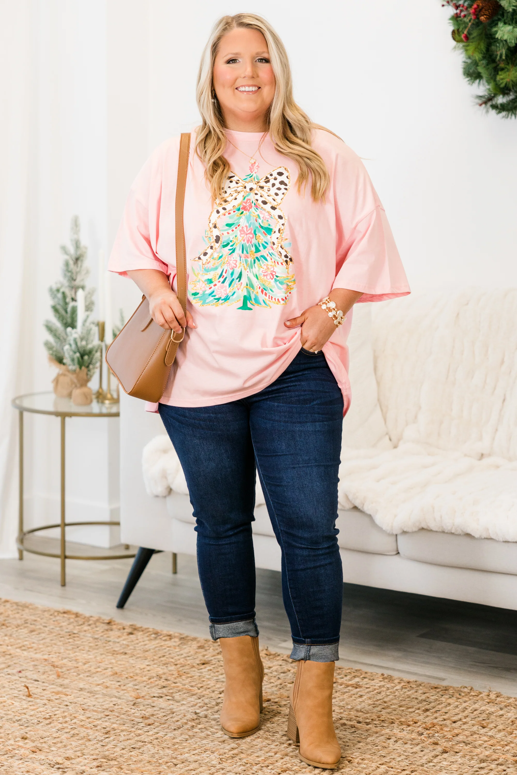 Merry Chic-mas Boyfriend Tee, Dusty Pink - Giverhouse