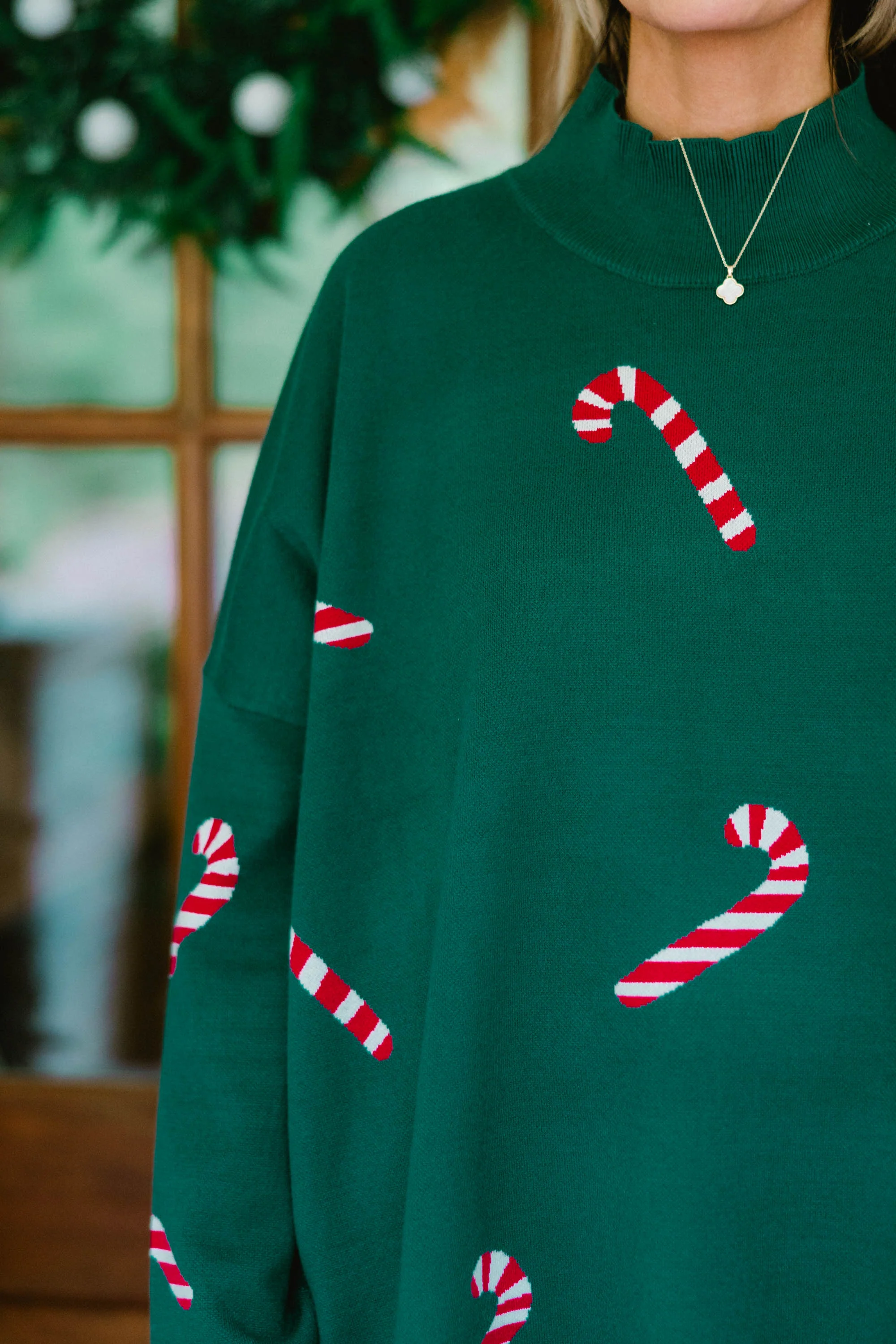 Everything And More Sweater, Green Candy Cane - Giverhouse