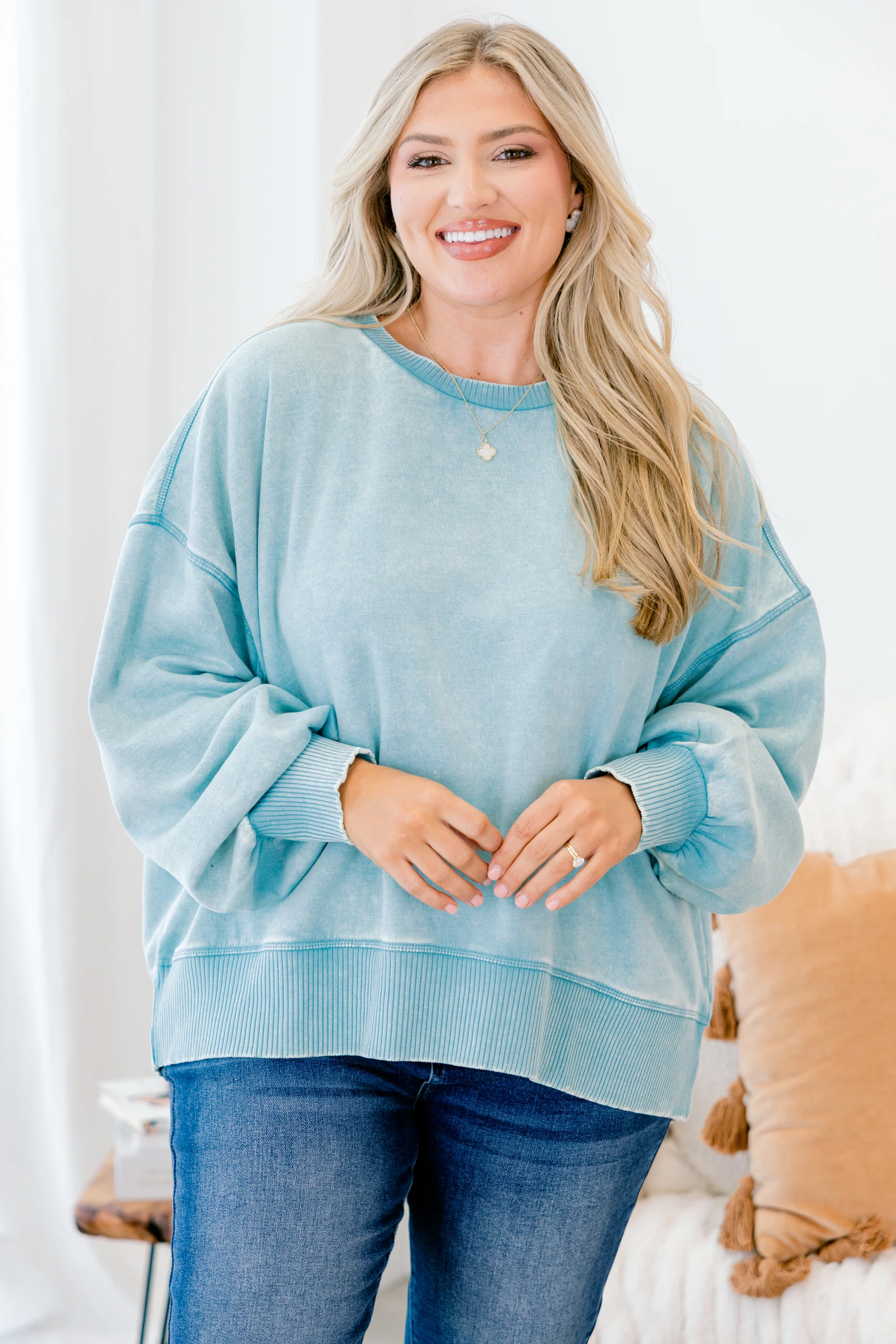 Only Getting Started Pullover, Dusty Teal - Giverhouse