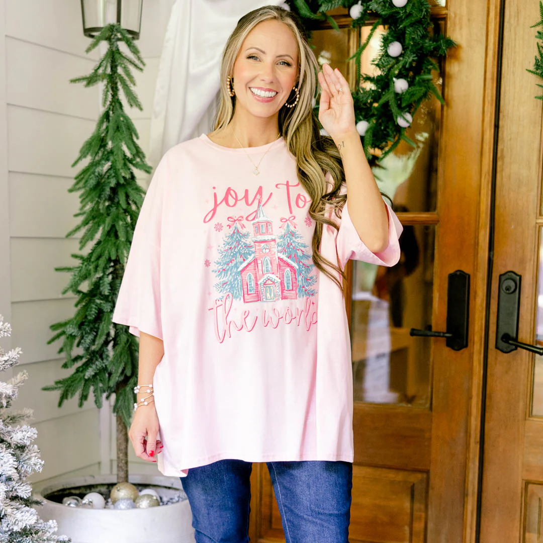 Joy to the World Boyfriend Tee, Dusty Pink - Giverhouse