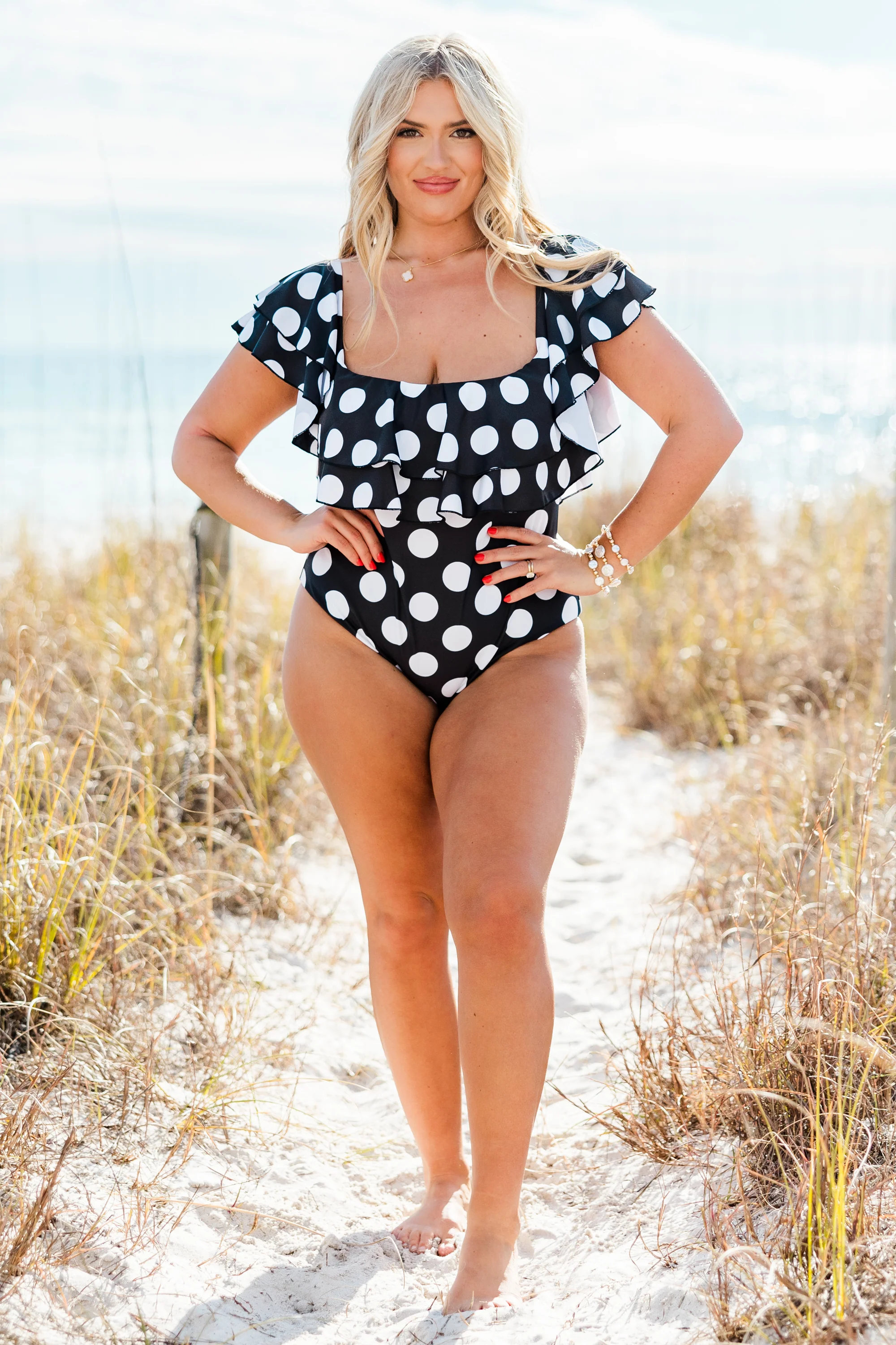 Meet Me In Ibiza Swimsuit, Black/White Polka Dot - Giverhouse