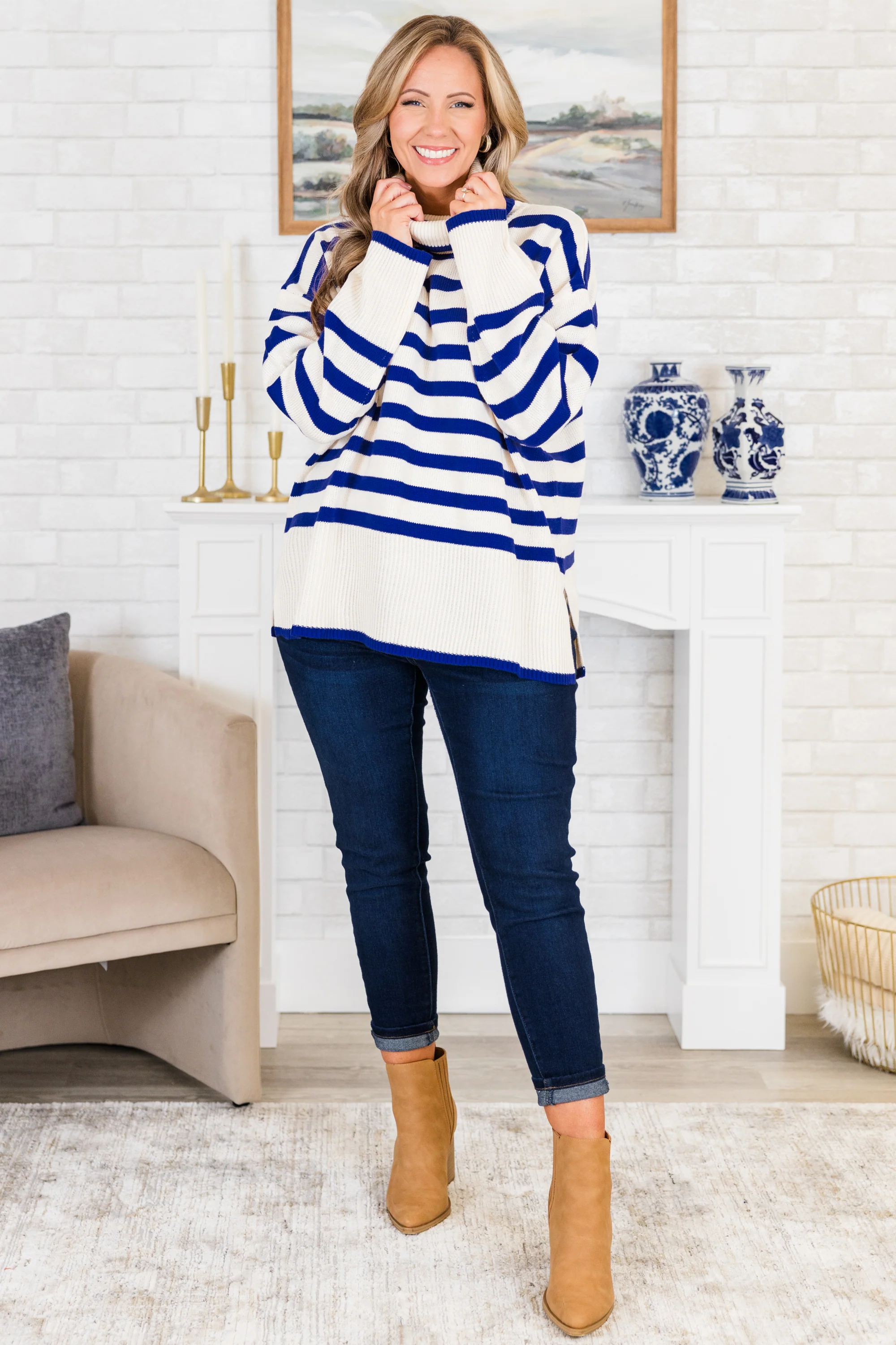 Striped Moments Sweater, Royal - Giverhouse
