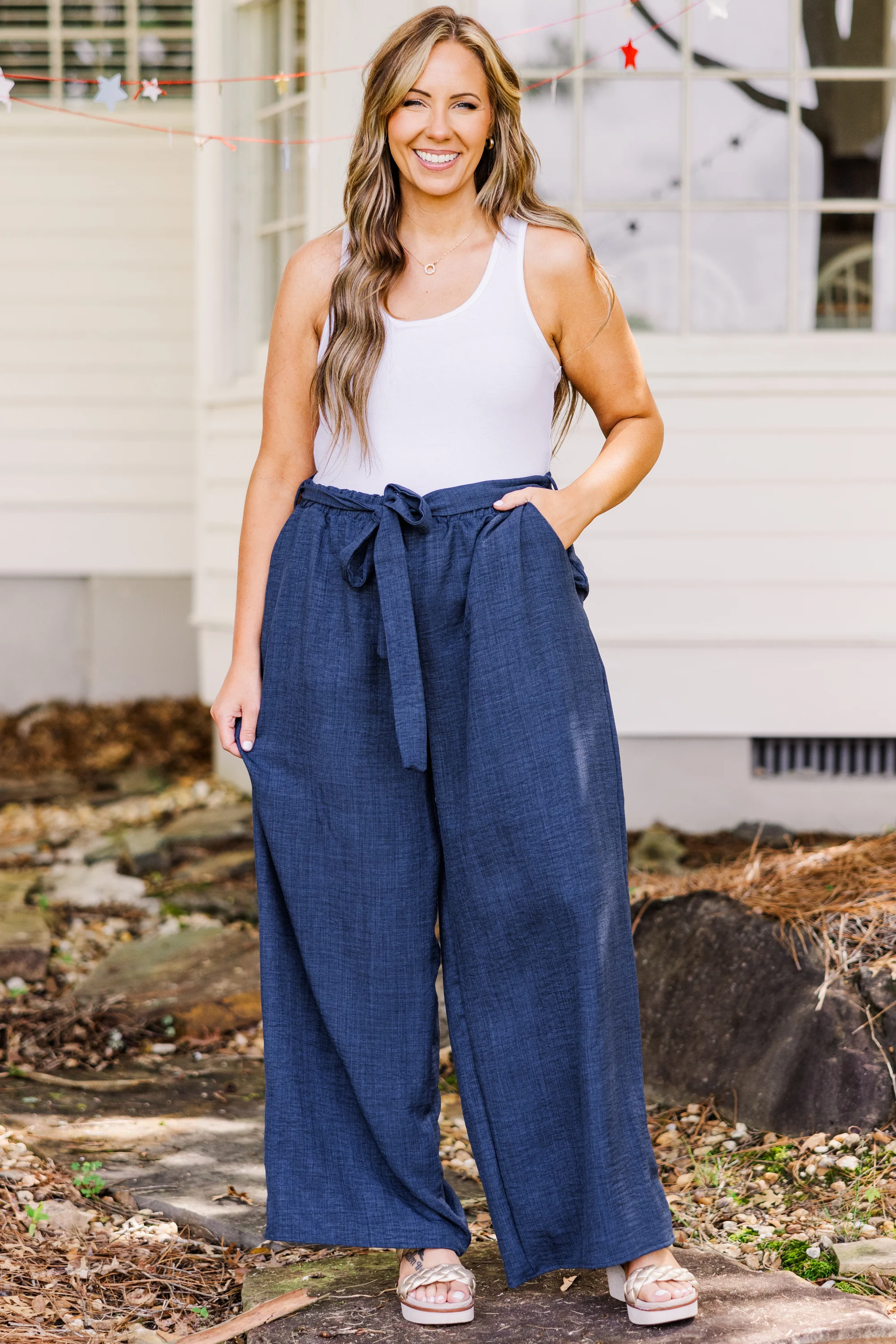 Sandy Shoreline Pants, Navy Blue - Giverhouse