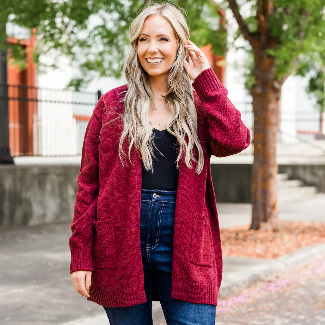 Go Everywhere Cardigan, Cabernet - Giverhouse
