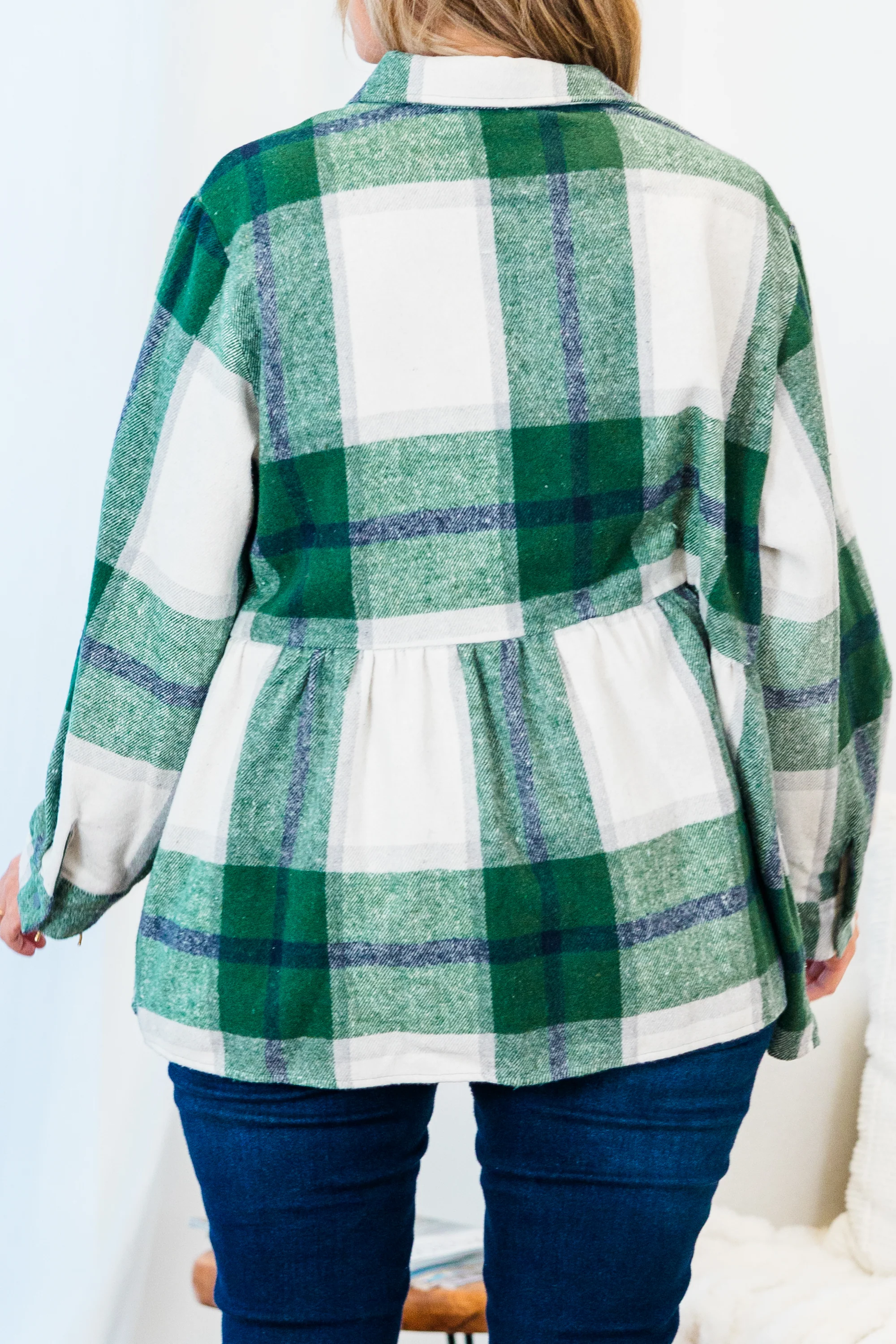 Cozy Plaid Babydoll Shacket, Green - Giverhouse