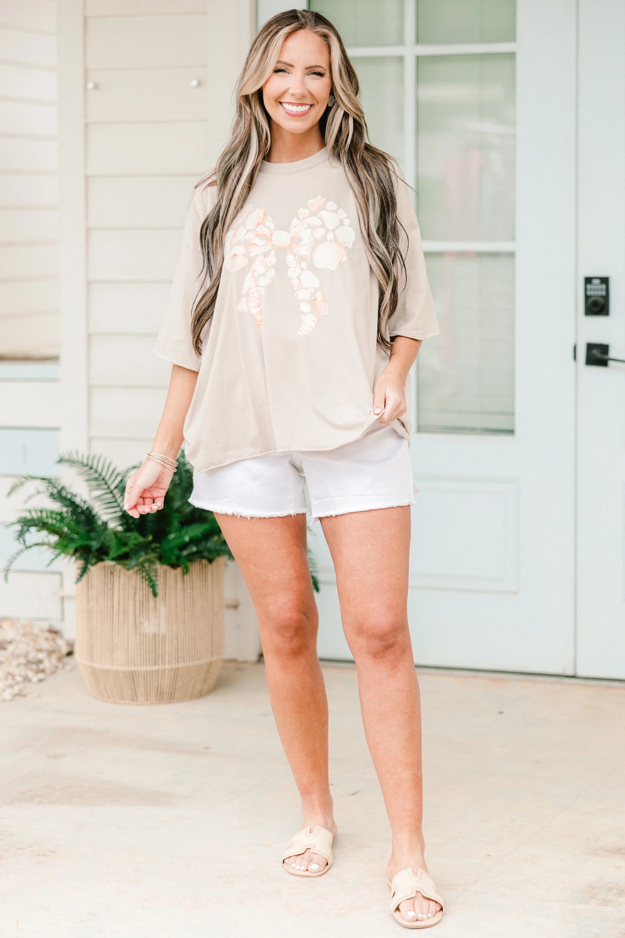 Coastal Bow Vintage Wash Tee, Stone - Giverhouse