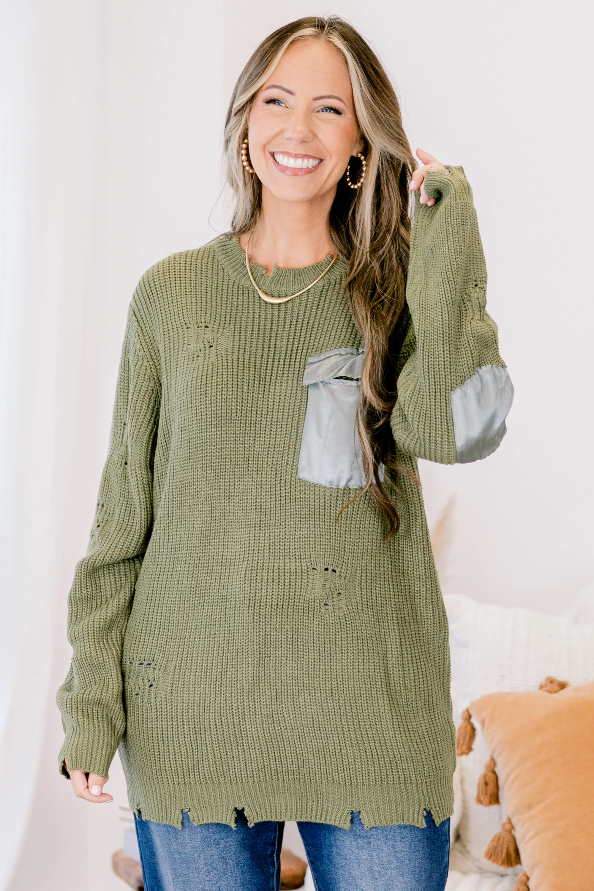 Stoked On Life Sweater, Olive - Giverhouse
