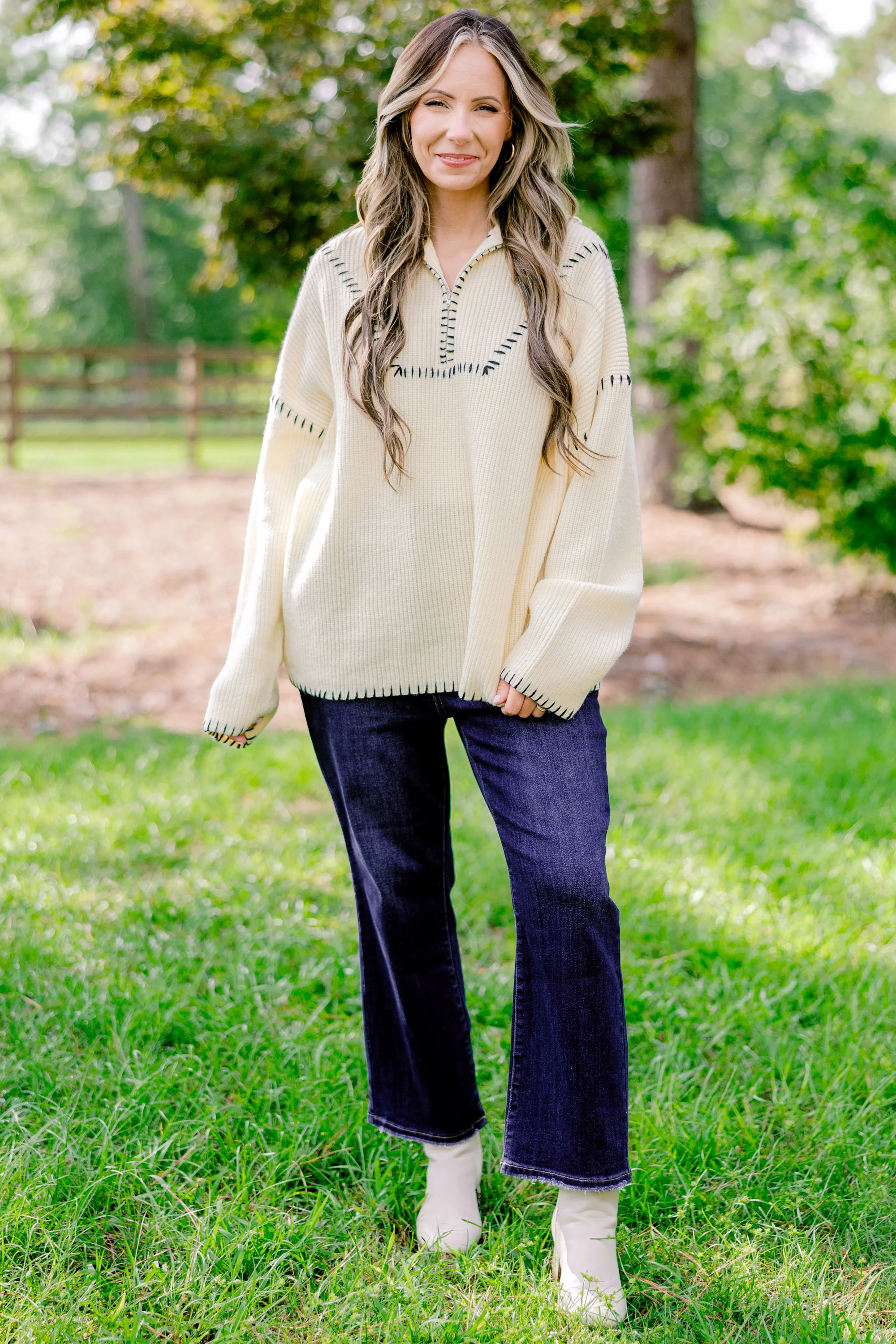 Falling For Fall Sweater, Cream-Black - Giverhouse