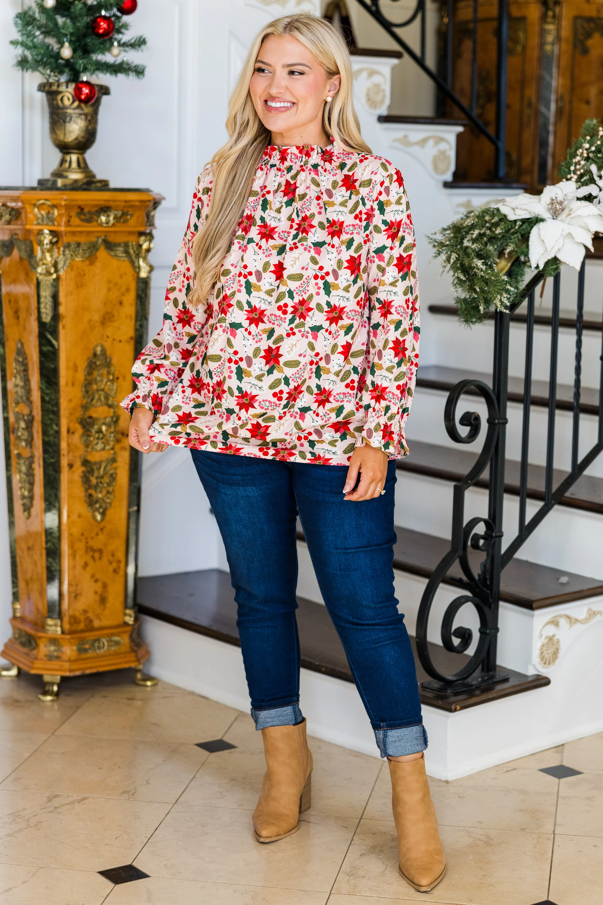 Pretty Poinsetta Top, Red - Giverhouse