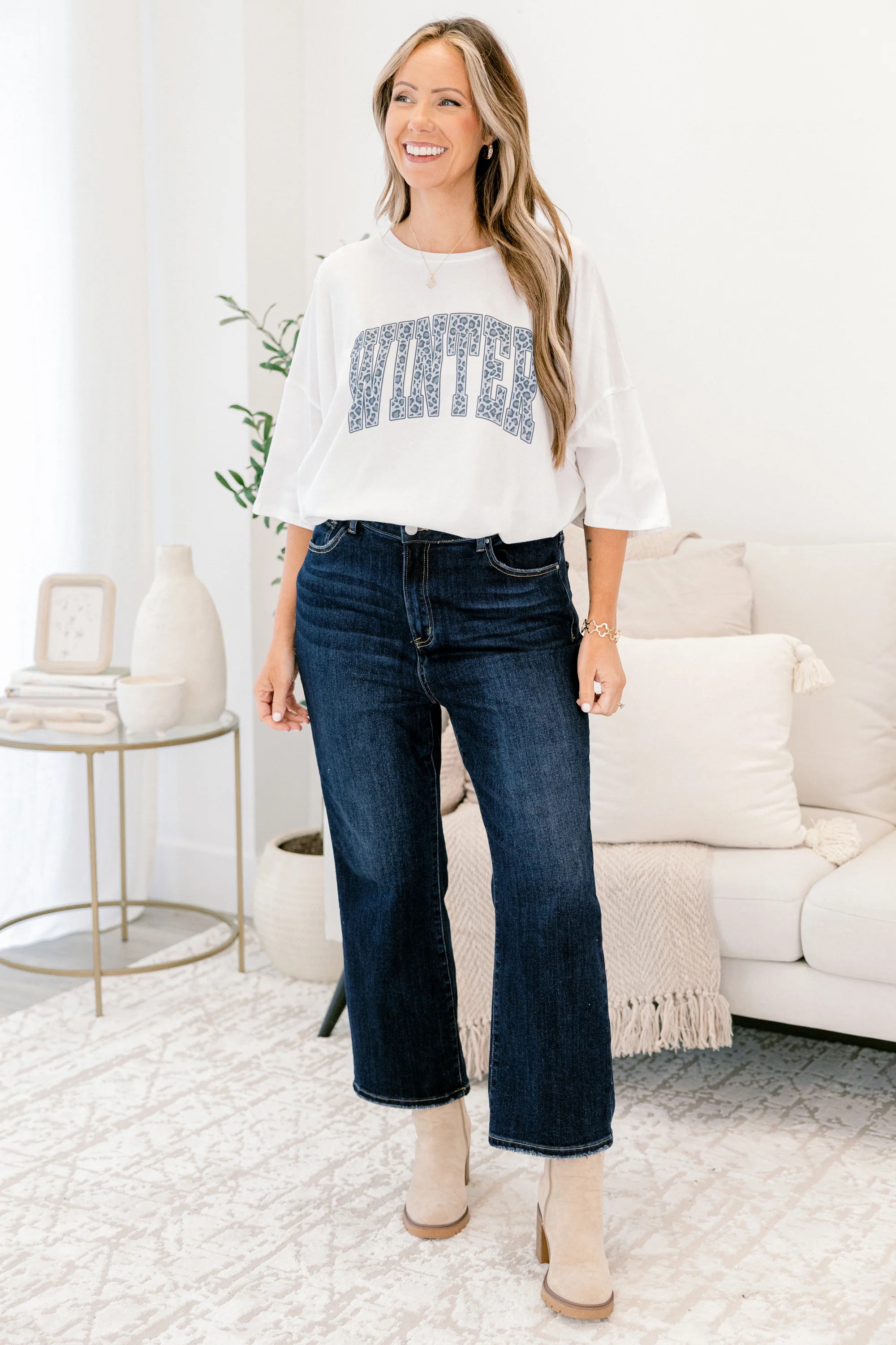 Winter Girl Imported Boyfriend Tee, White - Giverhouse