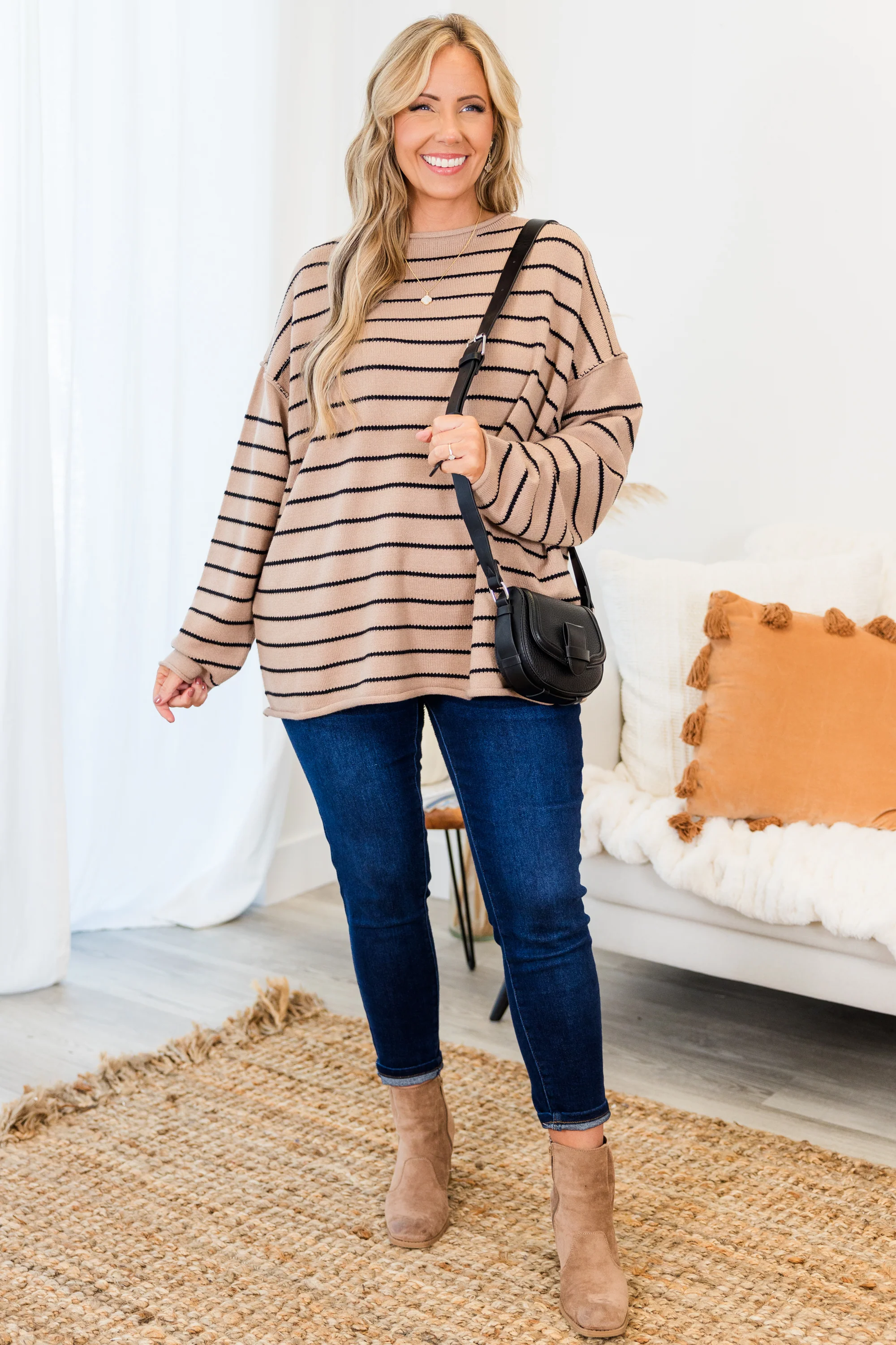 Slumber Party Time Sweater, Tan - Giverhouse