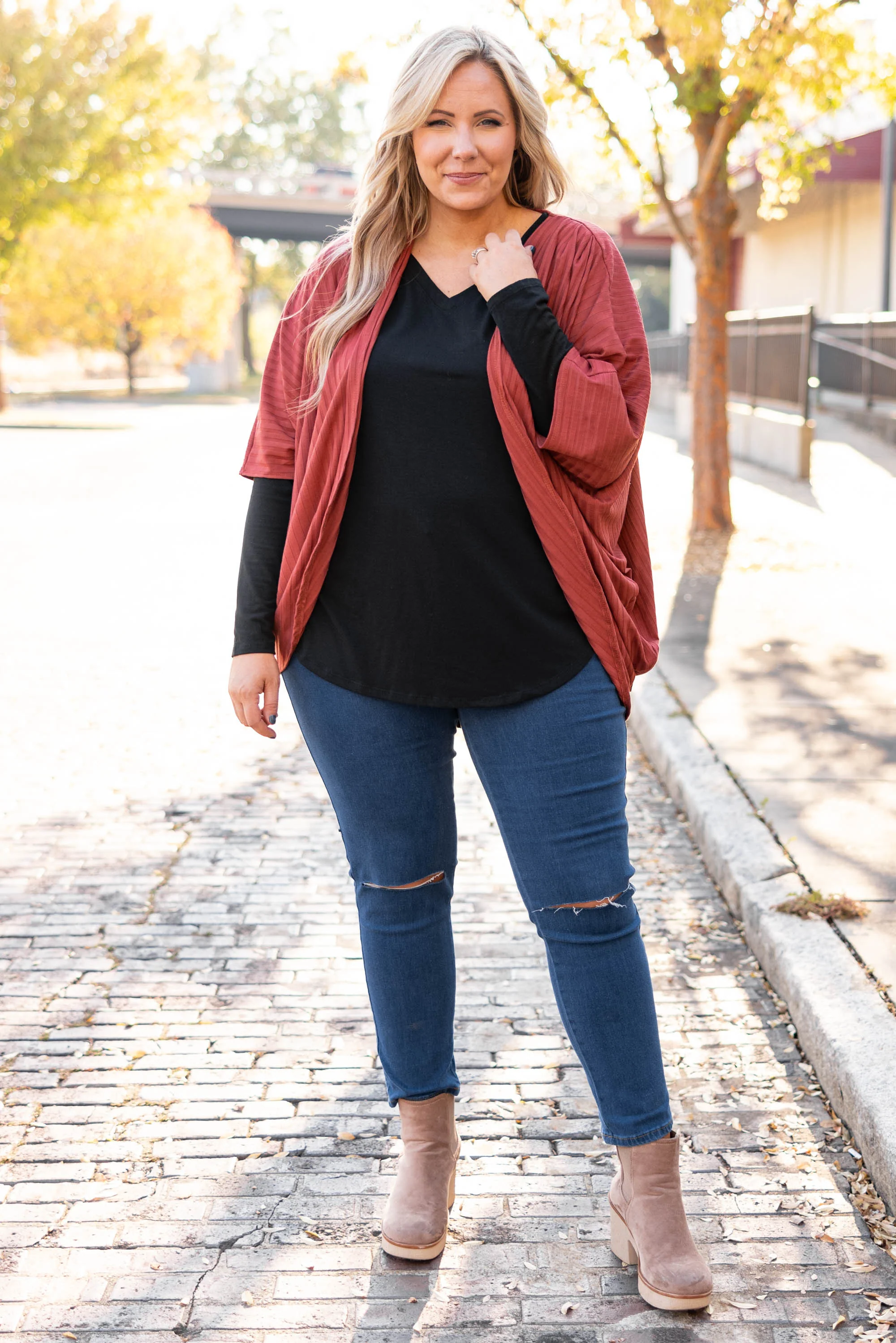 Let's Grab Brunch Cardigan, Rust - Giverhouse