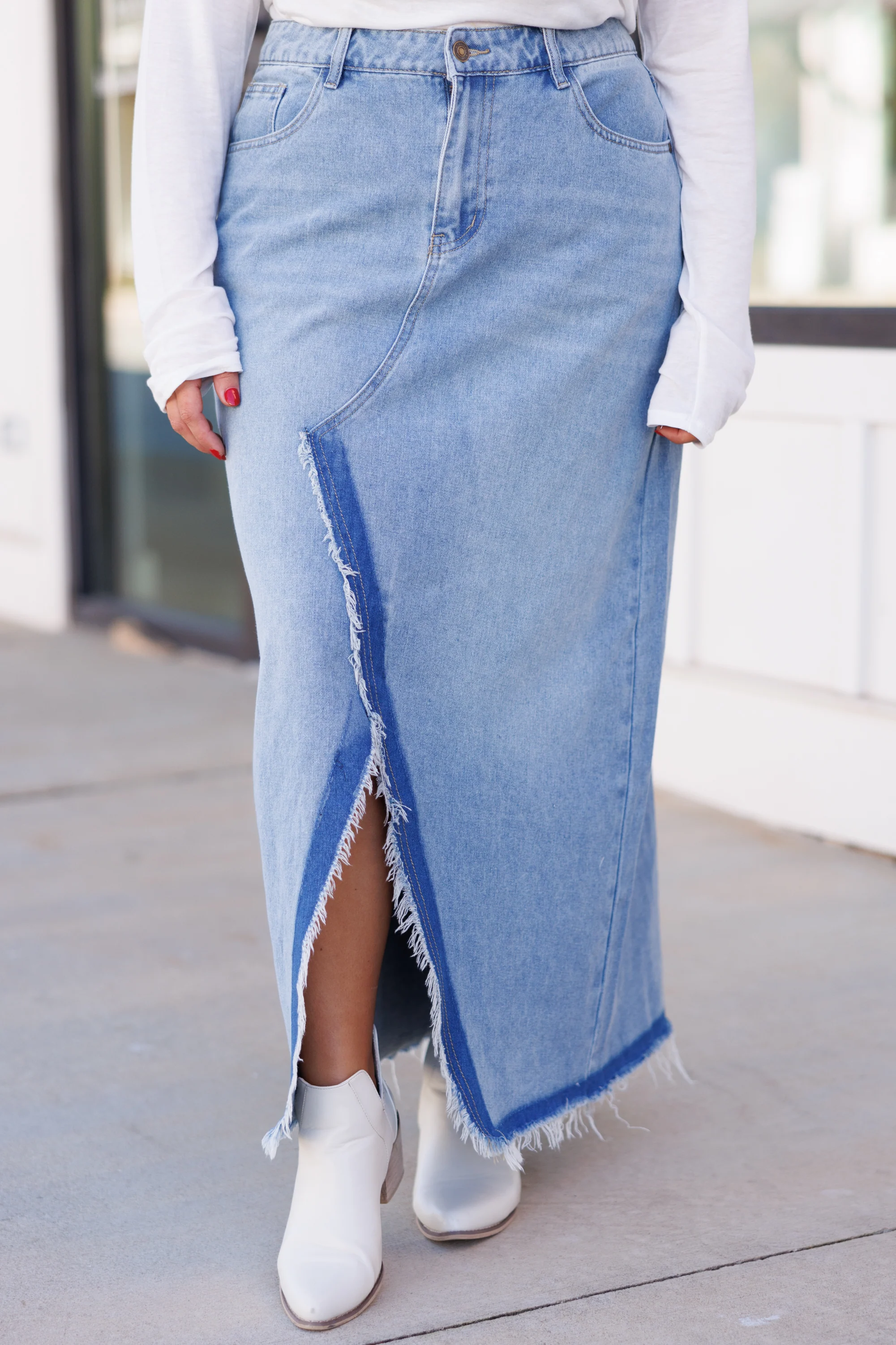 Making Strides Jean Skirt, Light Wash - Giverhouse